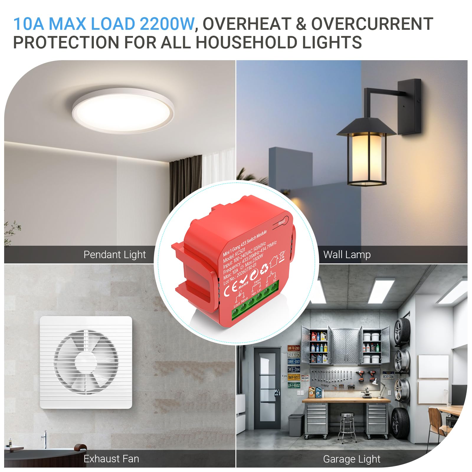 RF433 10A 230V Interrupteur sans fil sans pile avec émetteur et récepteur