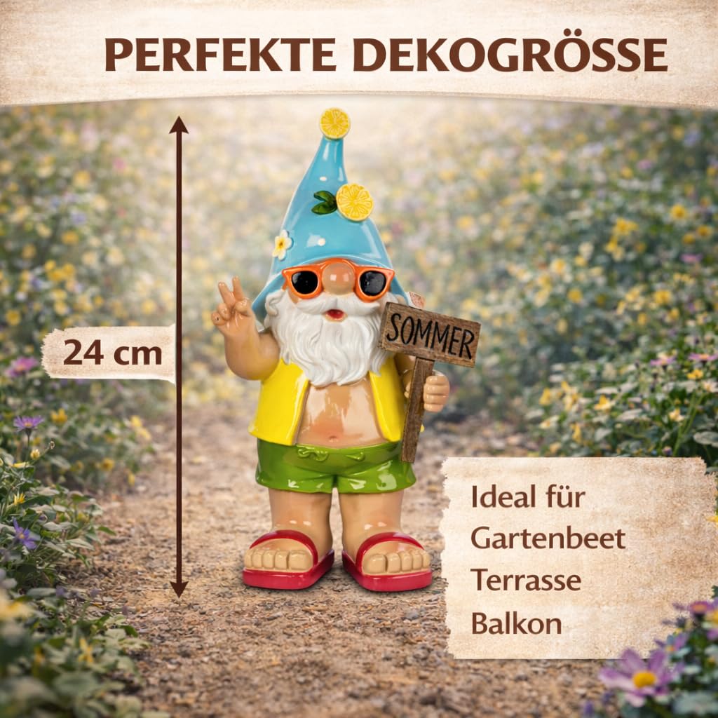 formano 3er Set Gartenzwerge lustige Gartendeko Figuren aus Kunststein handbemalt 24 cm Gartenfiguren mit glänzender Oberfläche für Garten Terrasse Balkon, dekorative Outdoor Zwerge