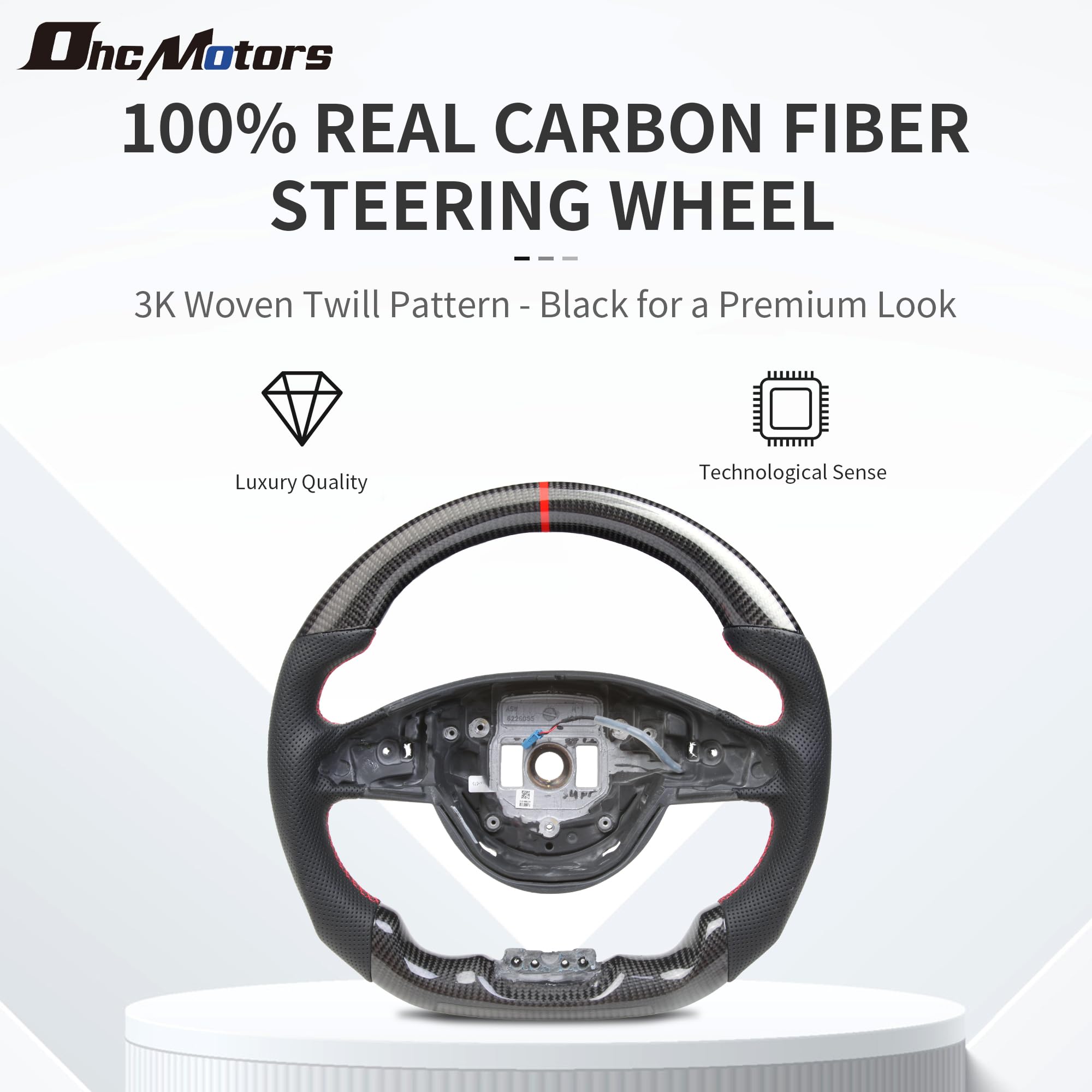 OHC MOTORS Real Carbon Fiber Steering Wheel Nappa Perforated Leather Ergonomic Design D-Shaped Flat Bottom Upgrade Replacement Steering Wheel for 16-18 Benz AMG W205