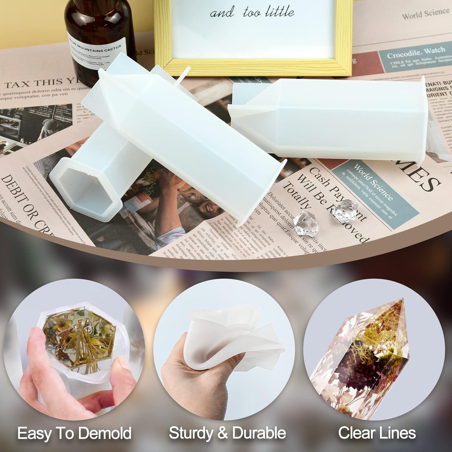 Crystal Tower Resin Molds, Crystal Resin Molds Silicone Large, 3 Different Sizes Silicone Mold for Epoxy Resin, Faux Quartz Healing Crystal, DIY Candle Silicone Molds, Home Table Decoration
