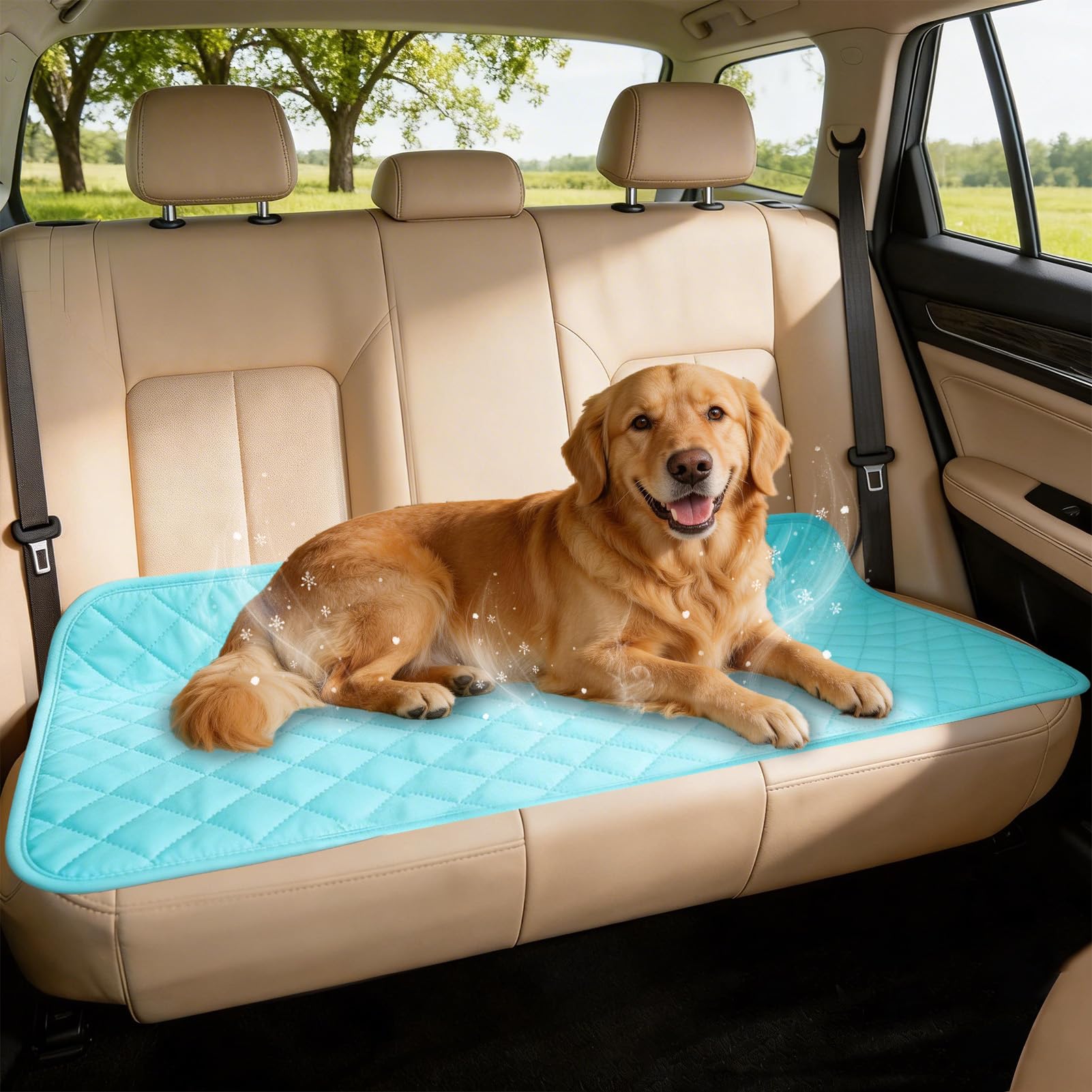 Vivifying Dog Cooling Mat for Car, Cooling Dog Car Seat Cover, Durable, Non-Slip Bottom, Waterproof & Large Space Seat Cover Comfort for Dogs and Cats – Cool in Summer (132x63cm,Turquoise Blue)