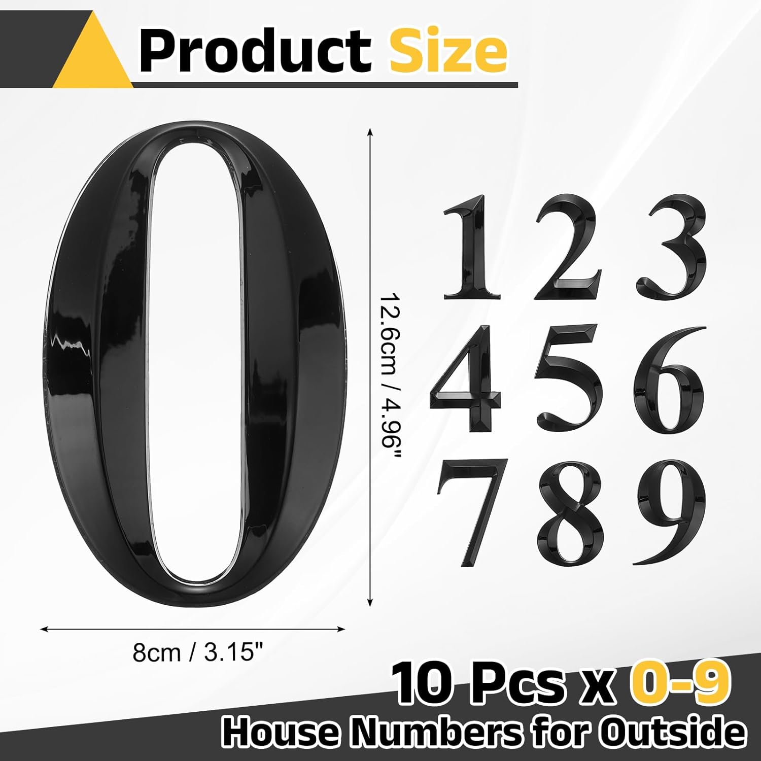 uxcell 10Pcs House Numbers for Outside, 5 Inch 0-9 Self Adhesive Mailbox 3D Door Number Stickers for Apartment Office Hotel Room Signs, Black