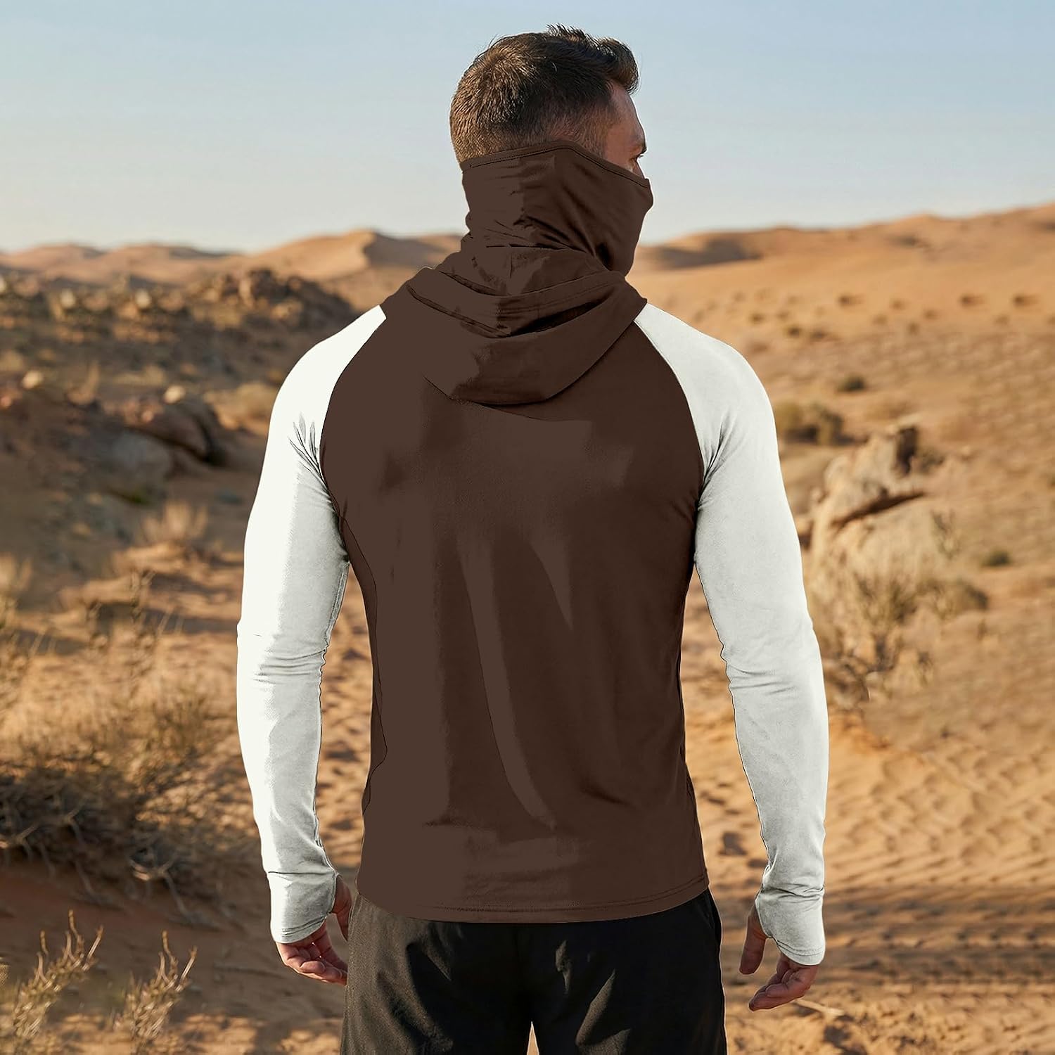 Mens Uv Rash Guard Fishing Hoodies with Mask Lightweight Breathable Shirts Sun Protection Hood Blouse UPF 50+ Shirt