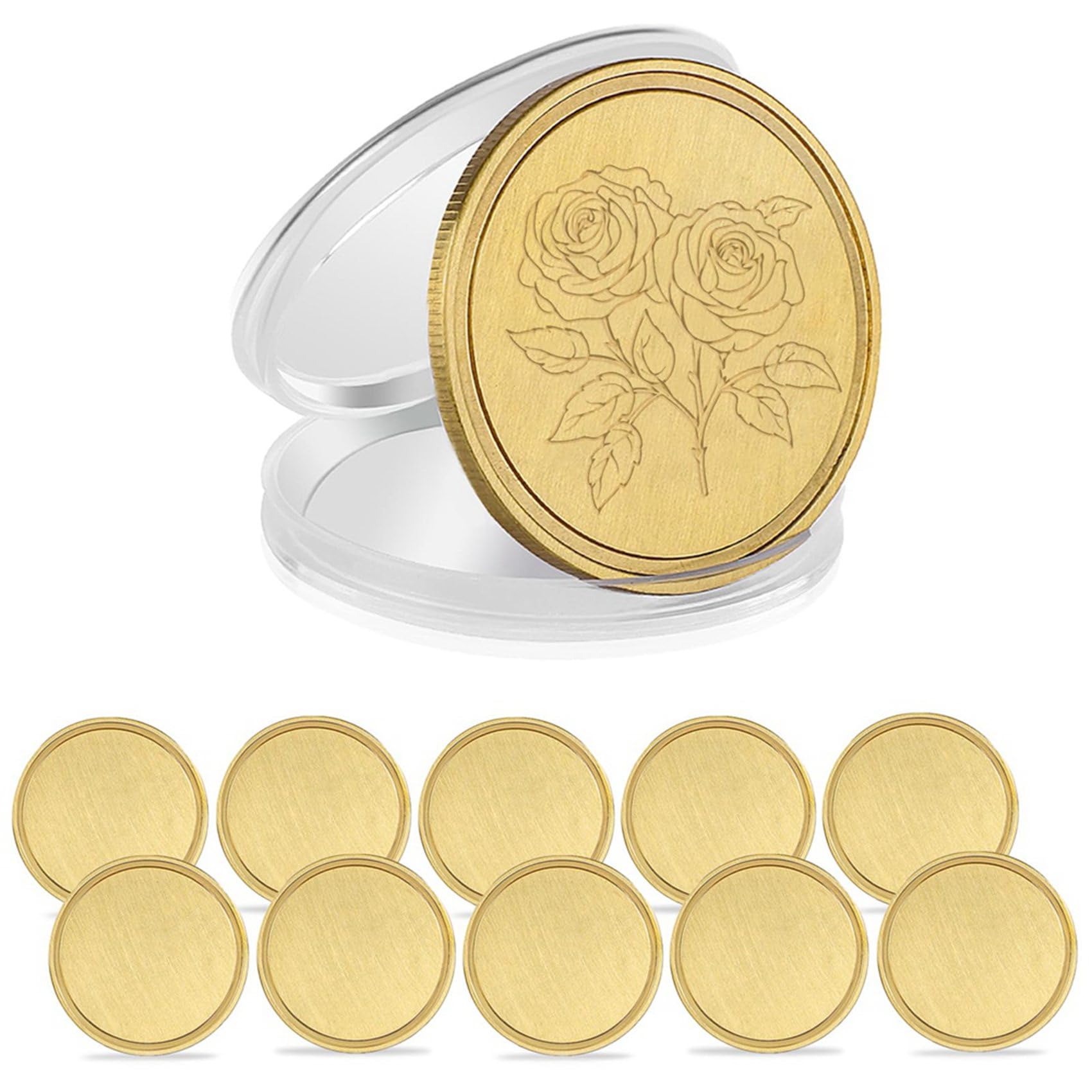 60 piezas de grabado en , para monedas, de latón, grabado de metal, para monedas, 40 mm, con caja protectora de acrílico