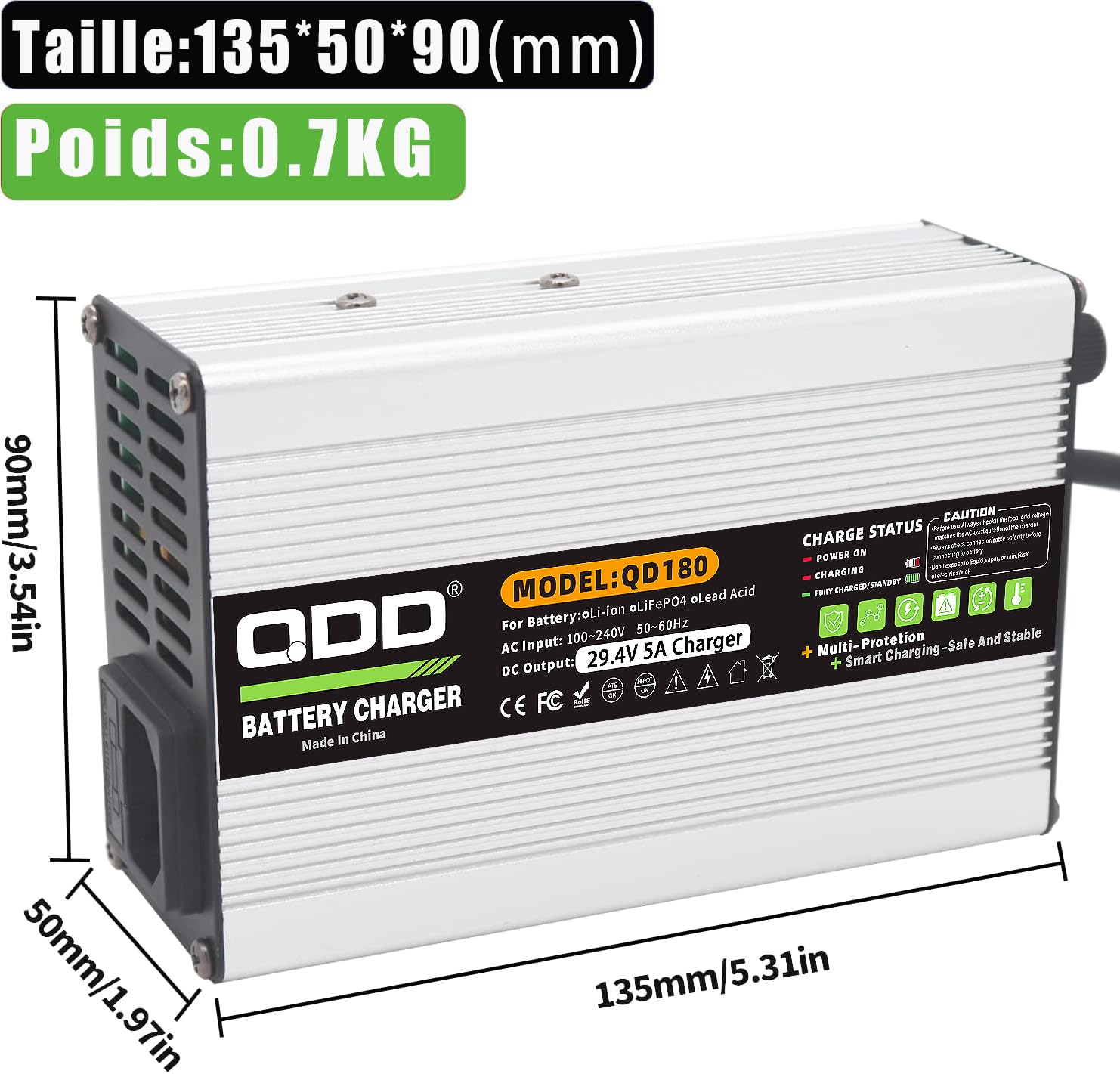 QDD Netzadapter 29,4 V 5 A für Elektrofahrrad Mobilitätsroller Lithium-Akku-Ladegerät 24 V 25,9 V XLR-Anschluss mit 3 Pins