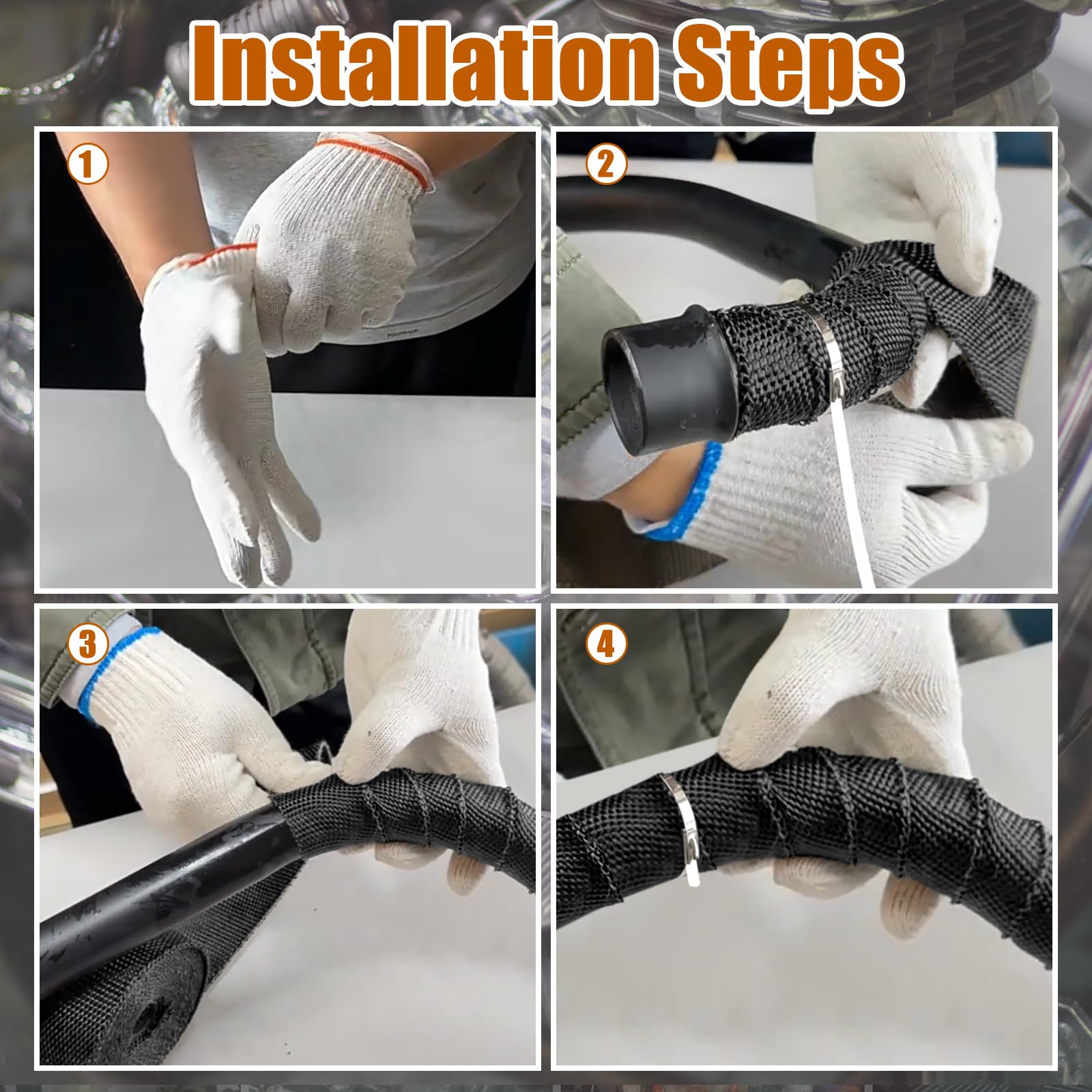 10M x 5CM Cinta Anticalorica Escape, Cinta de Escape Termica Moto Negro, Cinta Calorica Escape con 10 Bridas Inoxidable para Colectores de Escape de Moto y Coches También