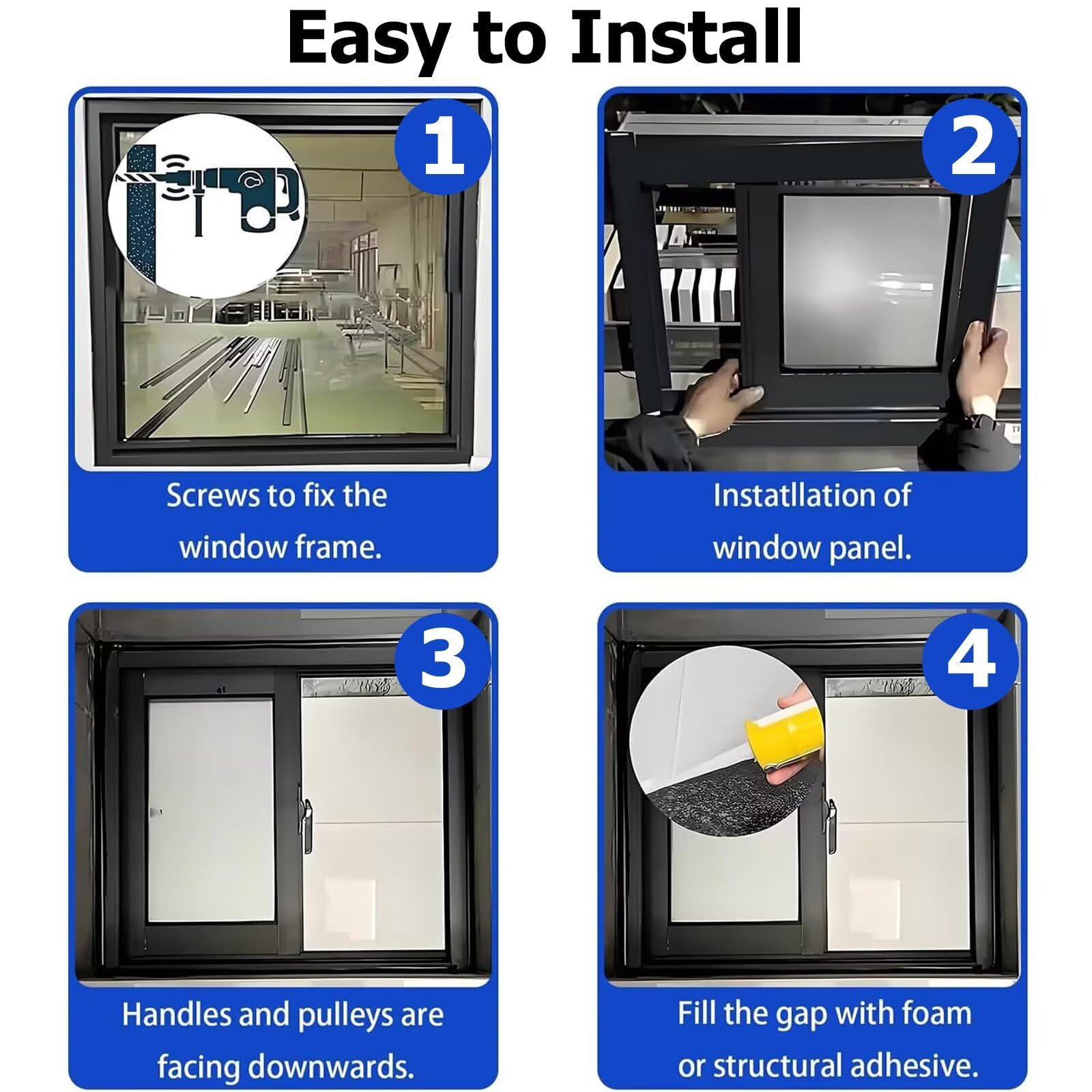 Repuesto de ventana de vidrio templado de aluminio gris oscuro de 43 x 39 pulgadas para el hogar, sótano, ducha, casa de mascotas, escaleras, elegante, eficiente energéticamente y fácil de instalar