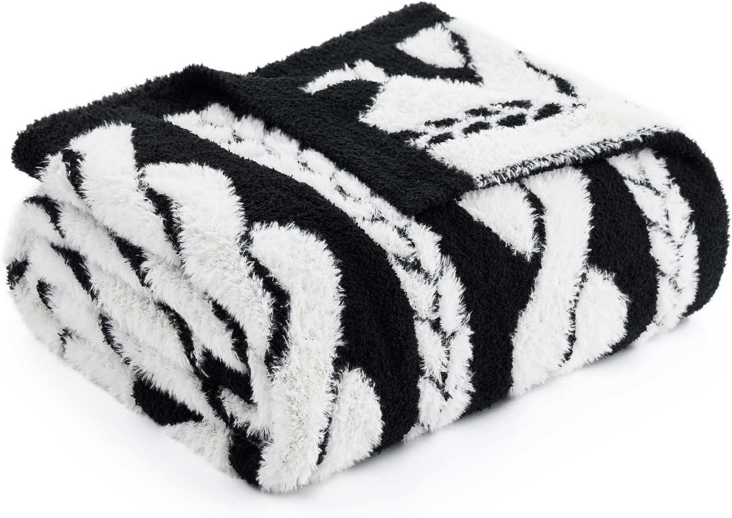 Amélie Home Knit Throw Blanket for Couch, Super Soft Fuzzy Cozy Throw, Giftable Knitted Blanket for Women Men, Birthday, Sofa Bed Living Room Decor, 50" x 60", Cable Black & White