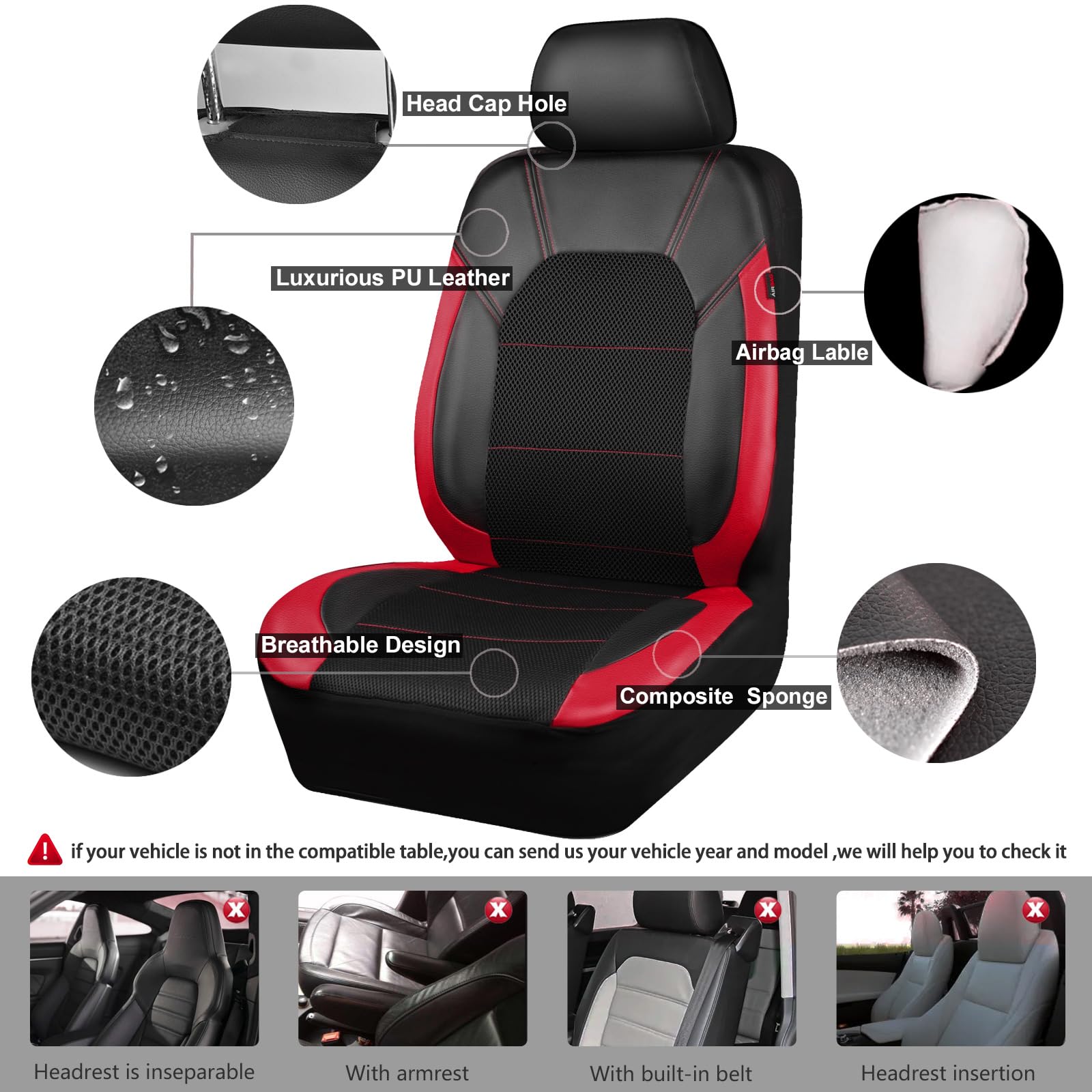 CAR PASS Air Mesh Leather Car Seat Covers for Front Seats Waterproof Car Floor Mats Sporty Steering Wheel — view 4