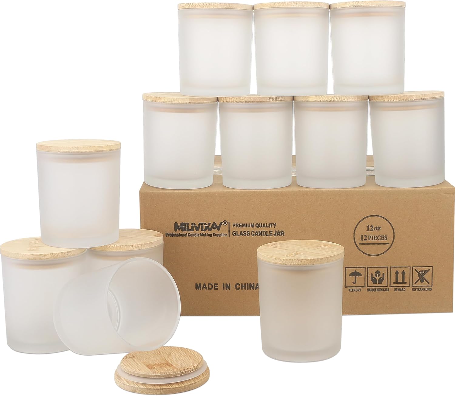 MILIVIXAY 12 Pack 10 OZ Amber Thick Glass Candle Jars with Lids - Bulk Empty Candle Jar for Making Candles - Spice, Powder Containers.