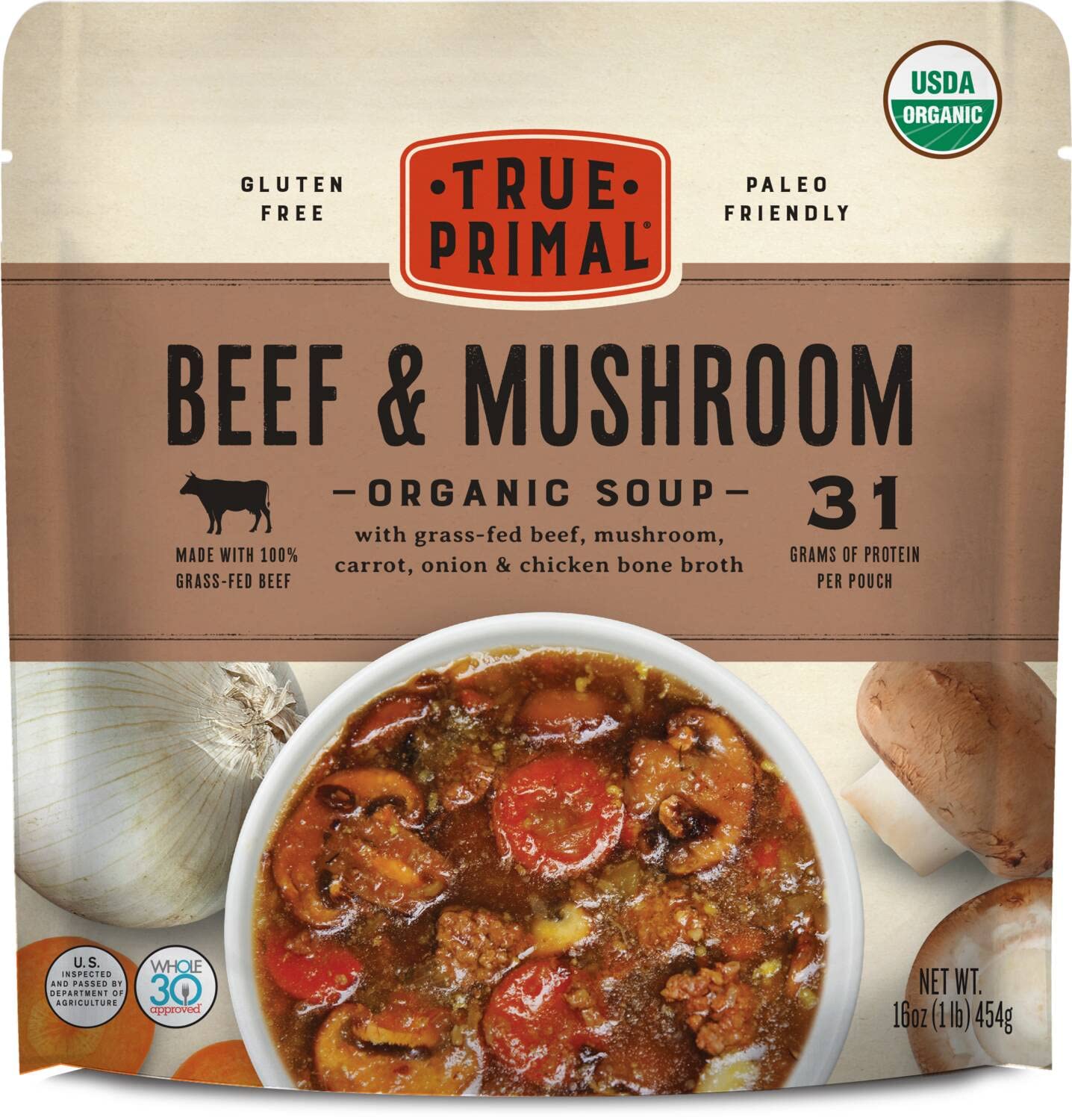 True Primal Beef & Mushroom Organic Soup 8-pack, Ready to eat, Gluten free, Paleo, Grass-fed beef, Whole30, Keto, AIP, Bone broth