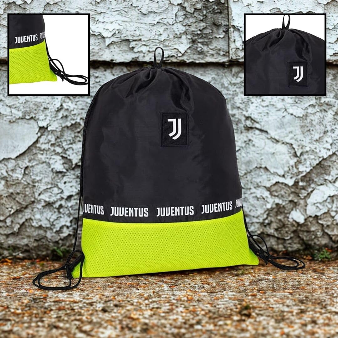 JUVENTUS Set Regalo con Borraccia 500ml, Sacca Sport con Coulisse, Pallone da Calcio, Nero e Bianco