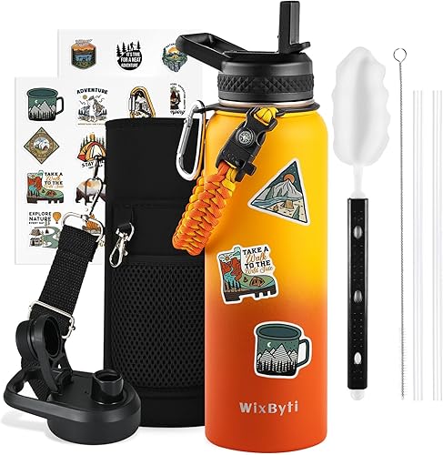 Miniatura 45 de Botella de agua aislada de 20 onzas con popote (fría durante 48 horas), jarra de agua deportiva de acero inoxidable con triple pared al vacío, termo