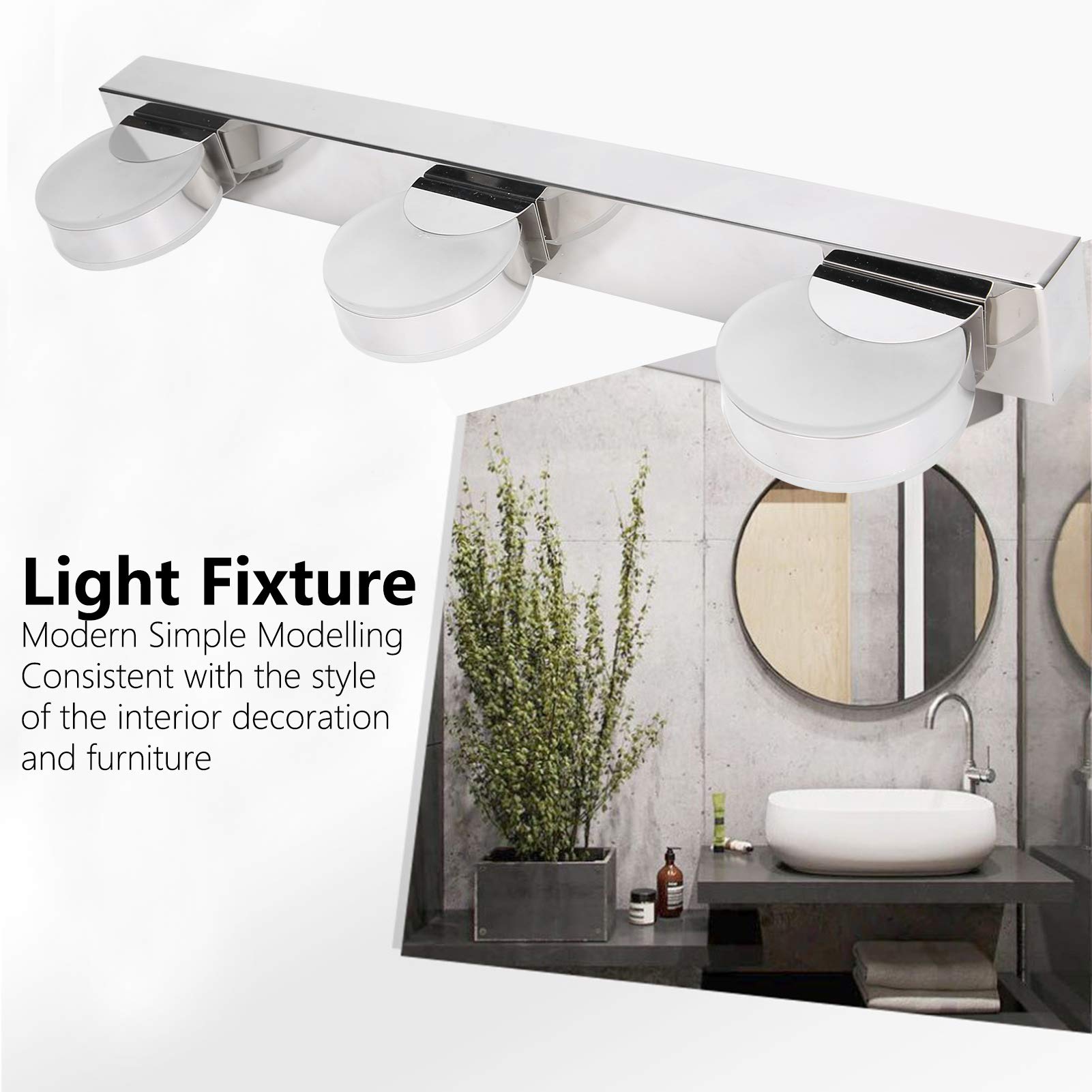 Wakects Lampada da Parete in Acciaio Inox PMMA Specchio Luce Frontale 9W 4000K 104F Testa Orientabile per Bagno Toilette Toeletta Soggiorno Camera da Letto