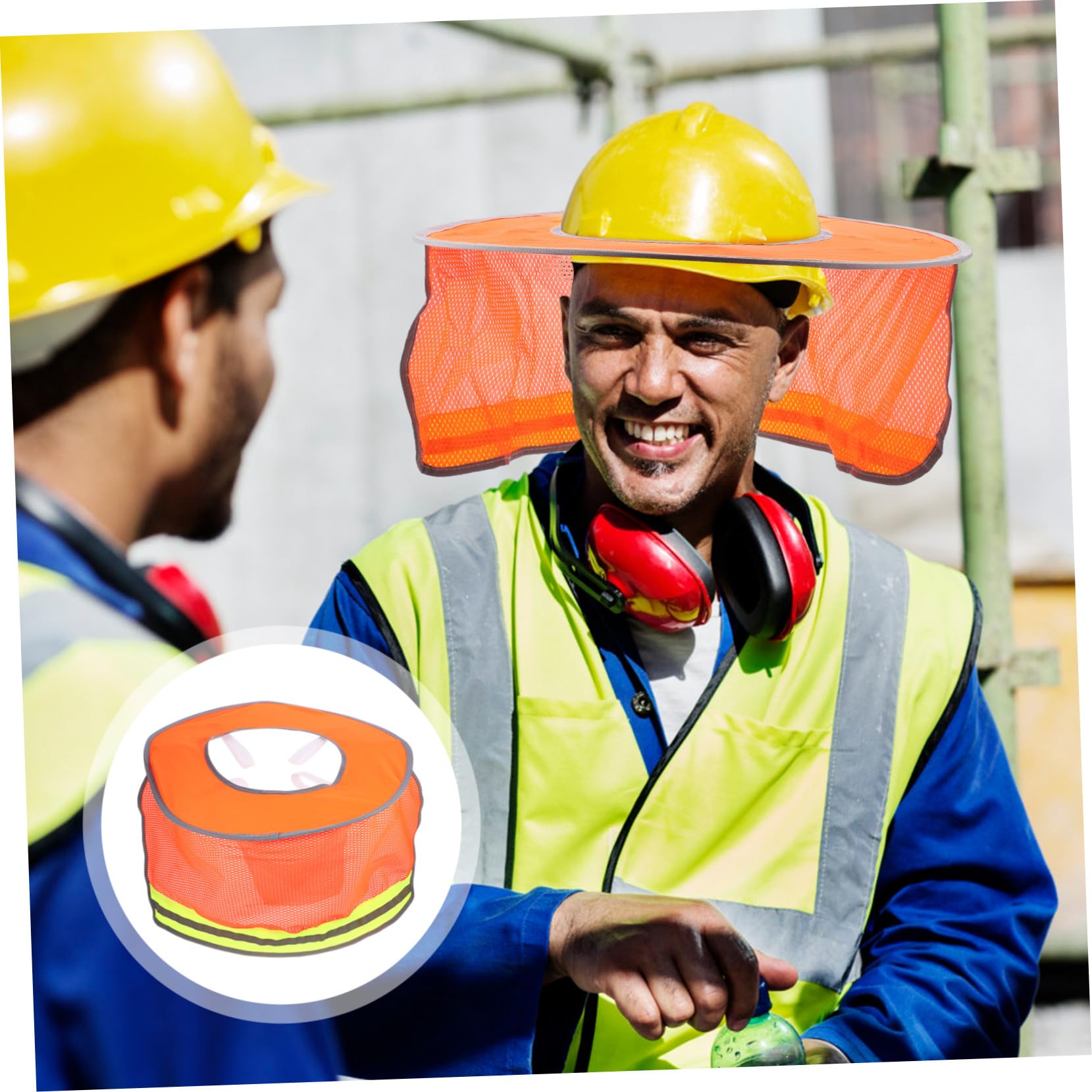 iplusmile 5 Pièces Protection Solaire Réfléchissante pour Casque de Sécurité Orange Pare Soleil Respirant pour Chantier avec Visière et Protection Nuque Solaire Construction pour Travail