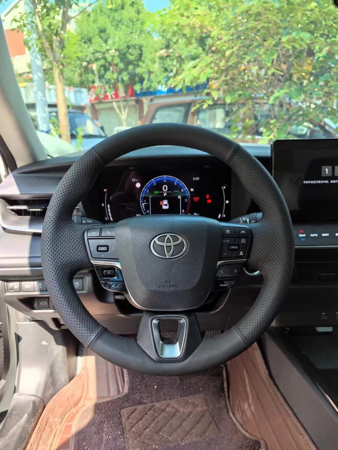 Custom Hand Stitched OEM Steering Wheel Cover Compatible with Toyota Crown 2023 2024 2025 / Camry 2025 Black Genuine Leather Car Interior DIY Accessories Part