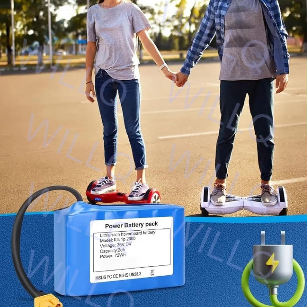 Batterie pour Hoverboard 36 V (36 V / 2 Ah / 2000 mAh) – Pack de Remplacement au Lithium 10S1P avec connecteur XT60 – pour Trottinette, gyropode, monocycle et Moteur.