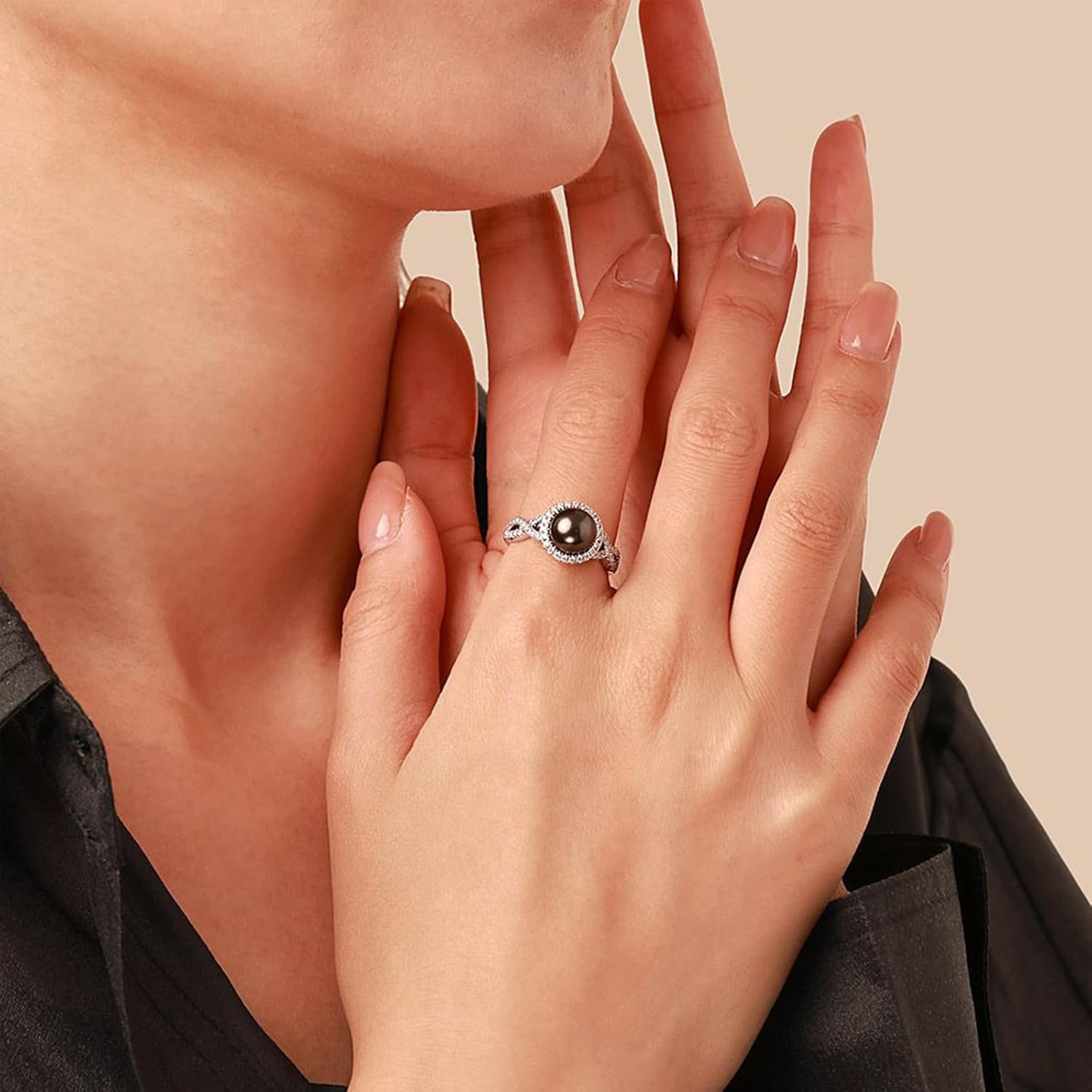 Women Pearl Ring, Infinity Pearl Ring with 10mm Gold Round Pearl 18k Gold Plated Cubic Zirconia Engagement Ring for Women, Size 5-9, Valentine's Day/Mother's Day Jewelry Gift for Her - Image 5