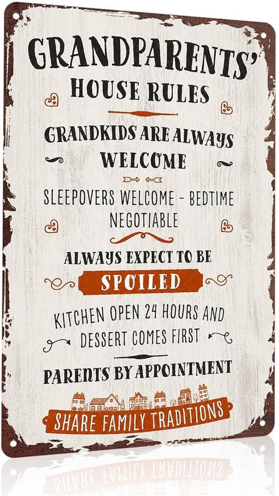 HDKYSWBUEJ Aluminum Grandparents House Rules Metal Sign Humorous for Hearth and Home 8 X 12 in