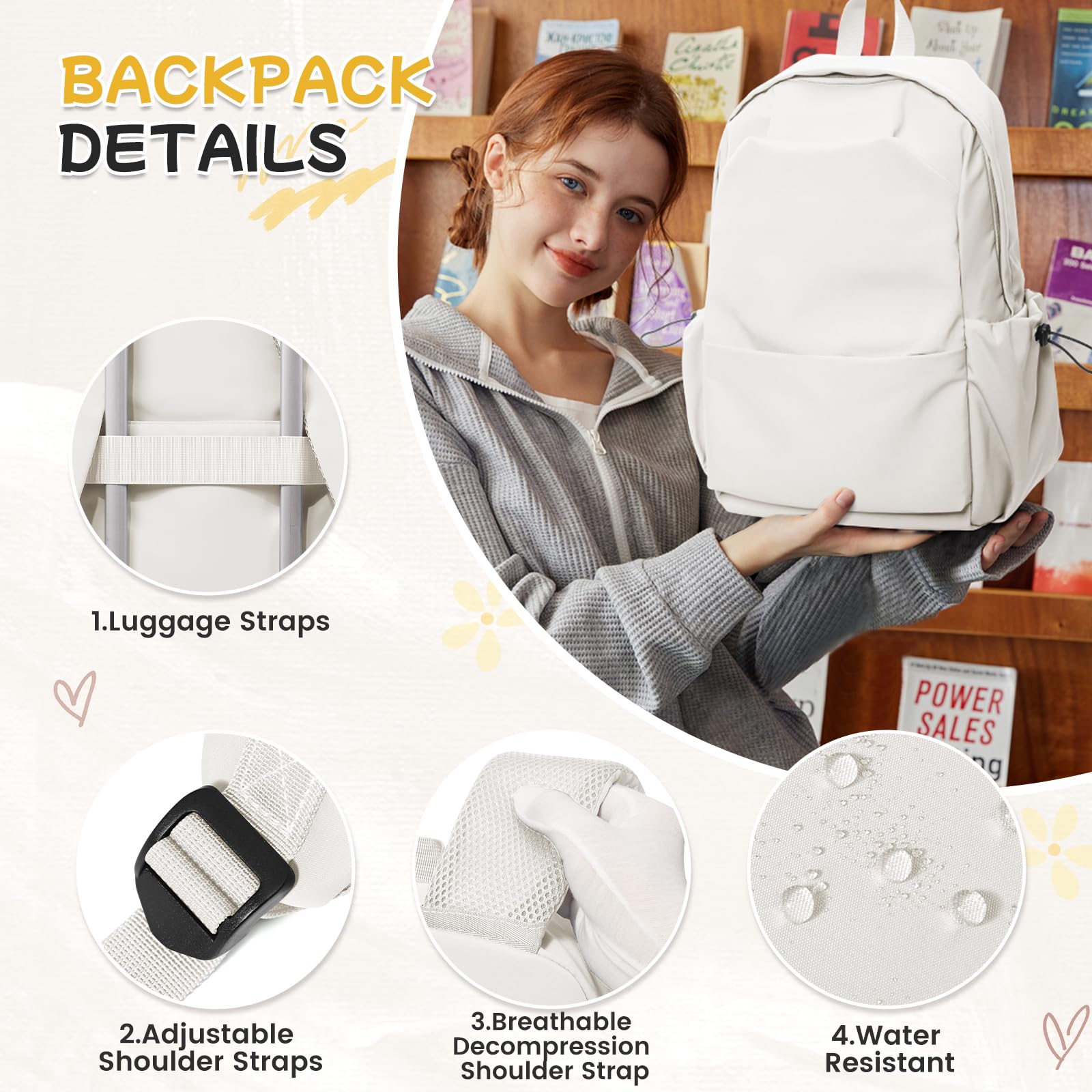 HYC00 Zaino Scuola Media Ragazza Zaino da Scuola Superiore Leggero Zaino Università College Zaino Casual Daypack Backpack Zaini Scuola Cartella Impermeabile 14 Pollici Laptop Bag Zainetto Zaini Donna