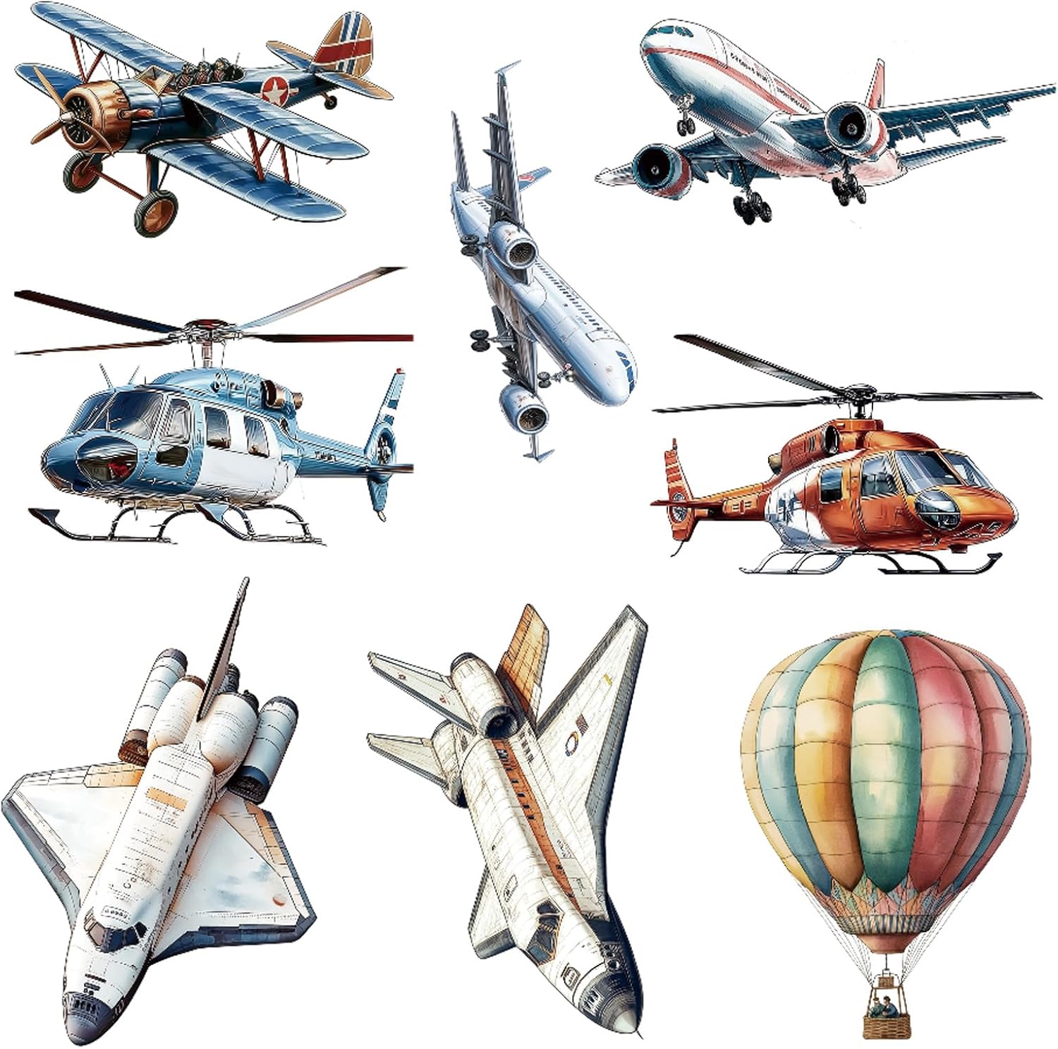PLIGREAT Colorful Airplane Wall Decals (3 Sheets)