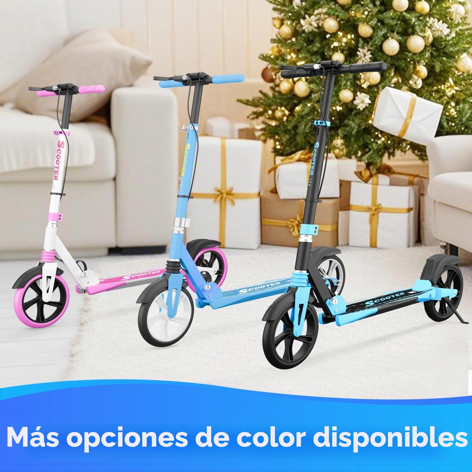 MEE GOO Patinete H007D plegable para adultos, freno de disco, ruedas 200 mm, ABEC-7, cubierta antideslizante rosa