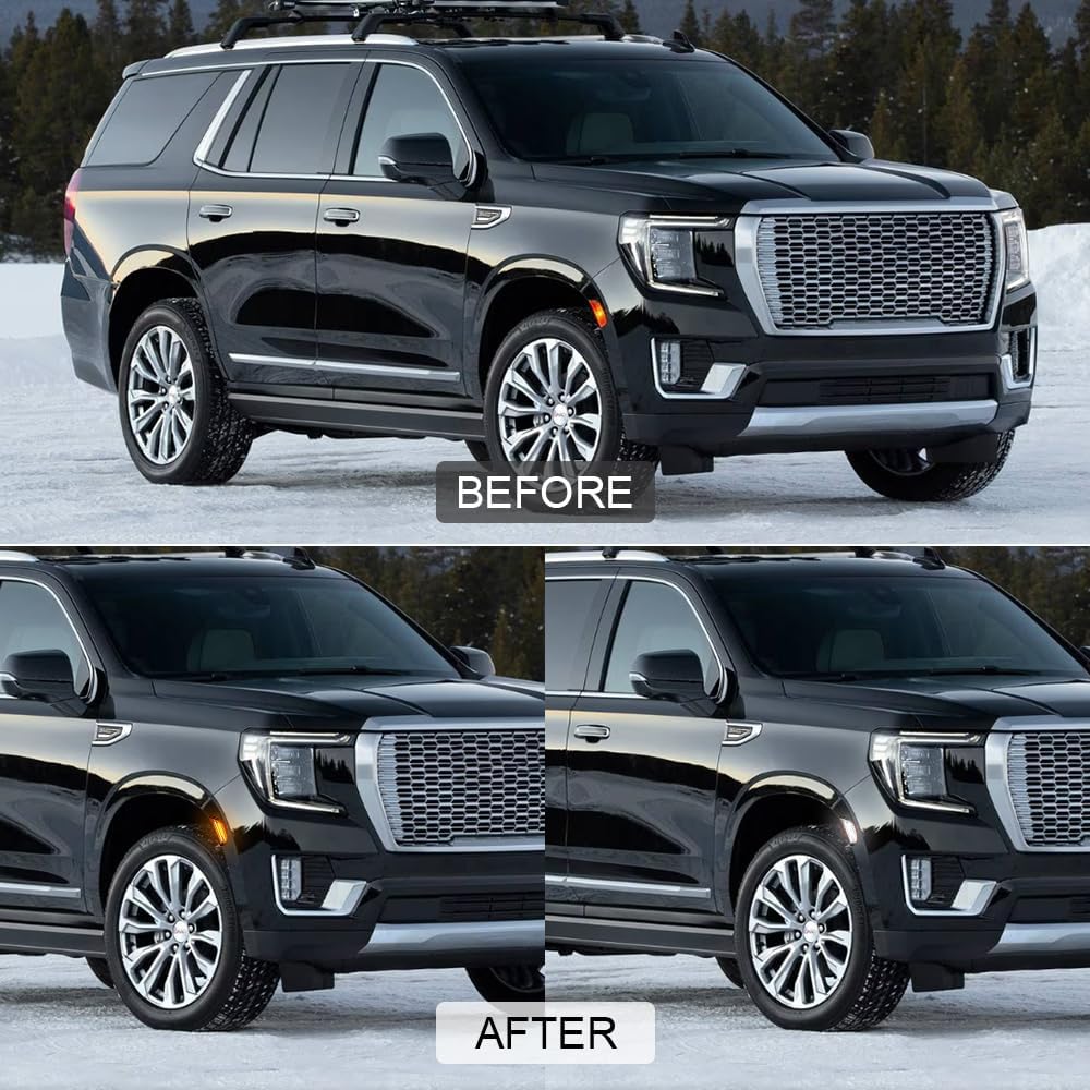 ROCCS Amber & White LED Side Marker Lights for 2021-2024 GMC Yukon/Yukon XL/Yukon Denali/Chevy Tahoe/Suburban/Escalade/Escalade ESV - Amber Turn Signal White DRL Parking Cargo Fender Light Accessories