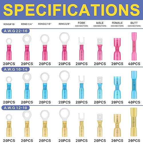 Vista 2 de haisstronica 520 conectores de alambre termorretráctiles de grado marino, kit de conectores eléctricos de cobre rojo estañado, calibre 16-14, 22-16