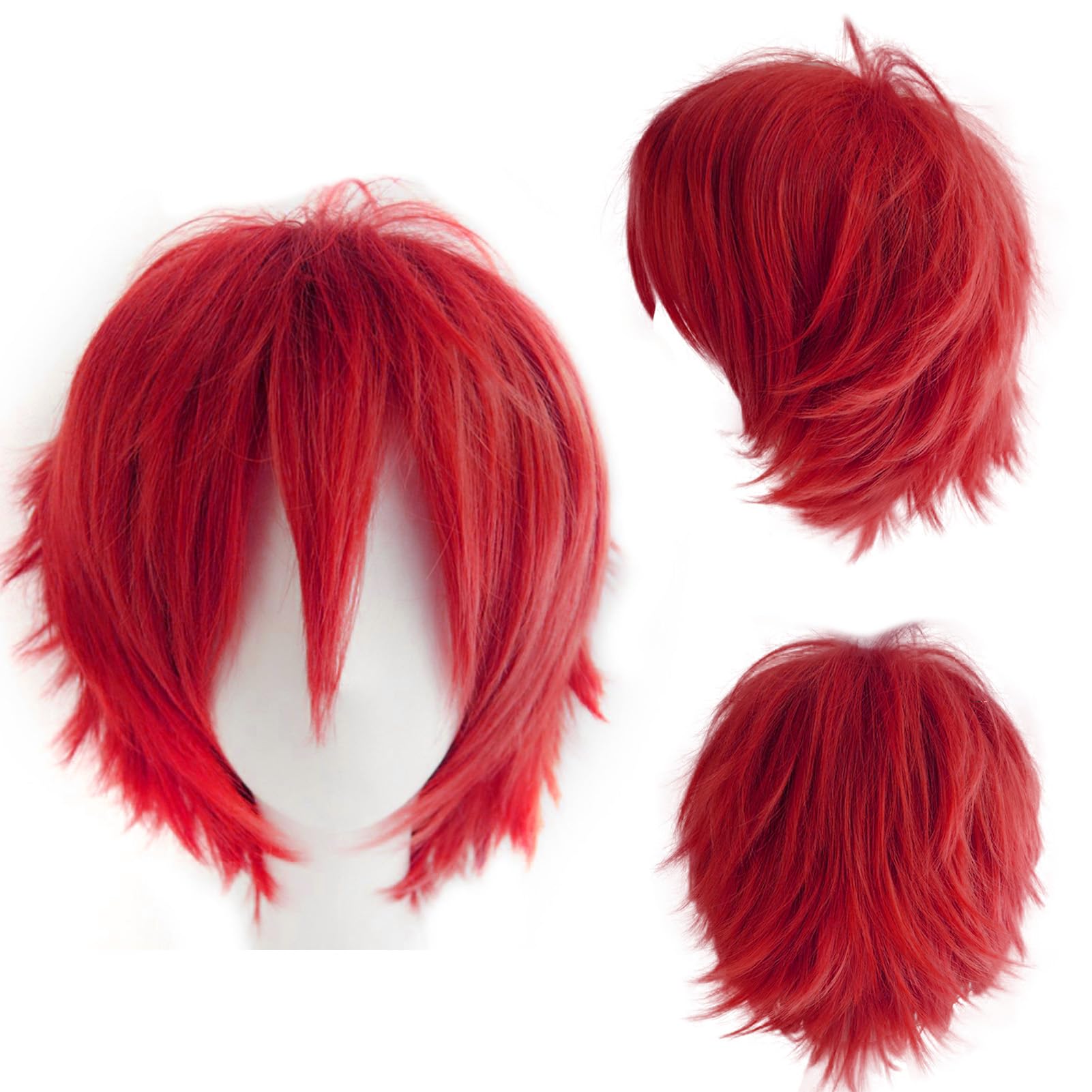 Dcbaboo Red Curly Wig - Short & Layered, 12" Natural Fluffy Straight Hair, Unisex Cosplay & Halloween Wig with Cap