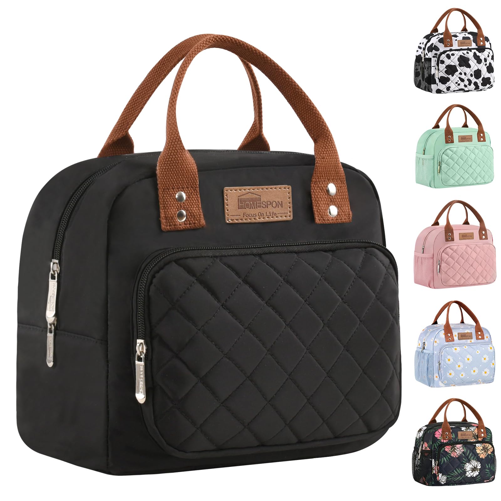 HOMESPON Isolierte Lunchtasche für Frauen Männer Arbeit Erwachsene Kühltasche Lunchbox Behälter (Schwarz)