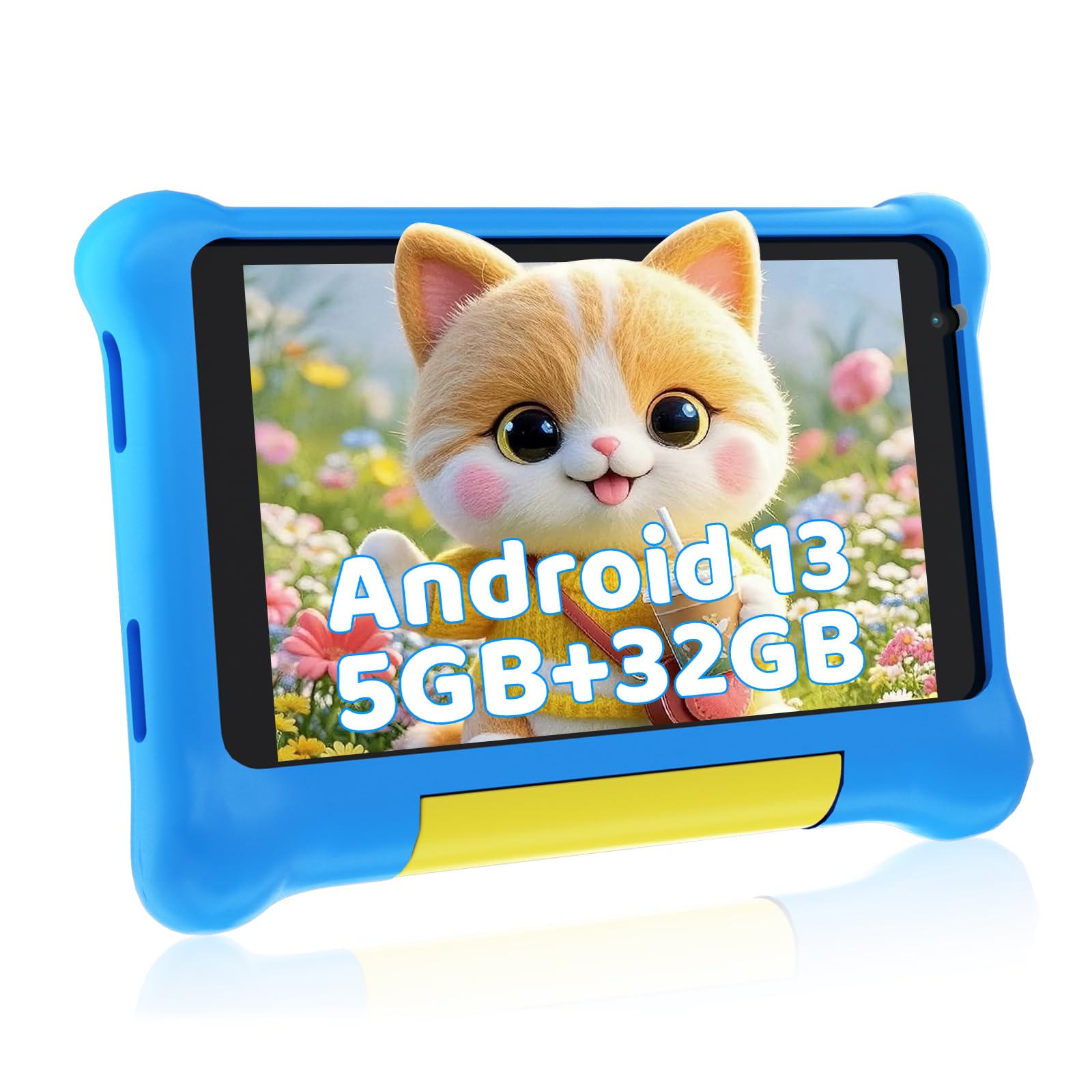 Vekoy Kids Tablet 7 Inch Android 13 Tablet for Child 5GB RAM 32GB ROM (TF 128GB) Parental Control, GMS, WiFi, Bluetooth, Kids Educational Touch Tablet with Kid-Proof Case (Blue)