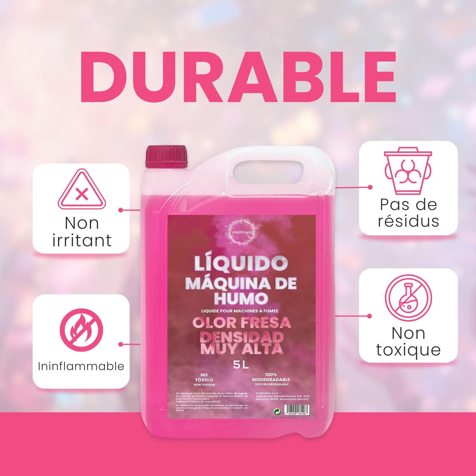 Plantawa Liquide Machine à Fumée 5 Litres : Densité Très Haute Odeur Fraise, Machine à Fumée, Canon Fumée, Fog Machine, Halloween Holographic, Halloween Fumée, Feu D'artifice et Fusées D'artifice