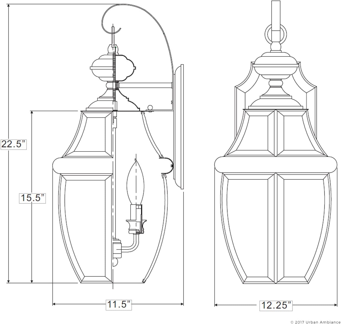 Urban Ambiance Luxury Colonial Outdoor Wall Light, Large Size: 22.5" H x 12.25" W, with Tudor Style Elements, Versatile Design, High-End Black Silk Finish and Beveled Glass, UQL1146