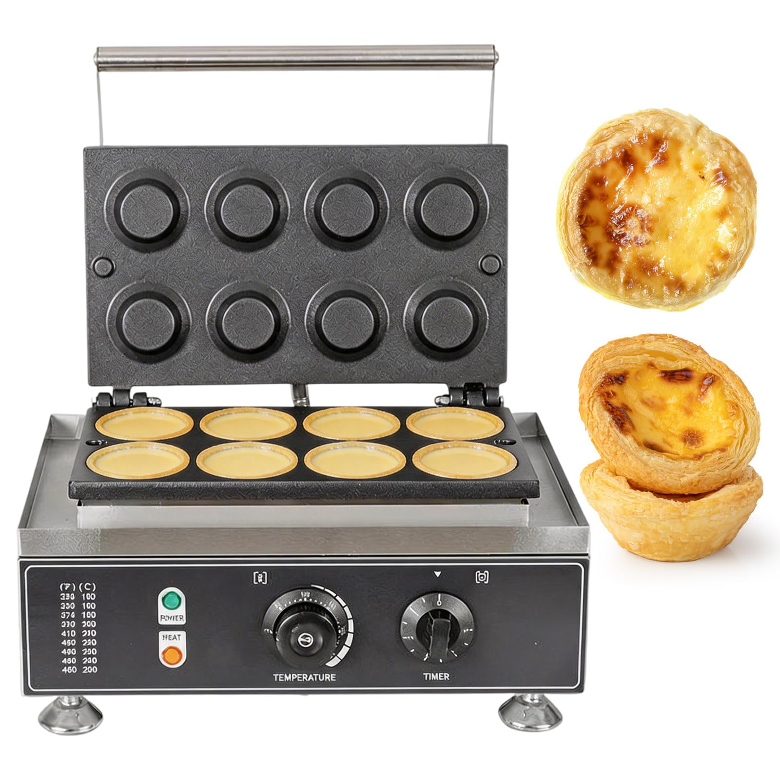 Wangyingxu Mini Egg Tart Crust Machine, Nonstick Tart Shell Baker, Egg Tart Shell Forming Baking Machine, 8 Holes Double-Sided Heating 50-300℃, with Timing Function, for Dessert Shops