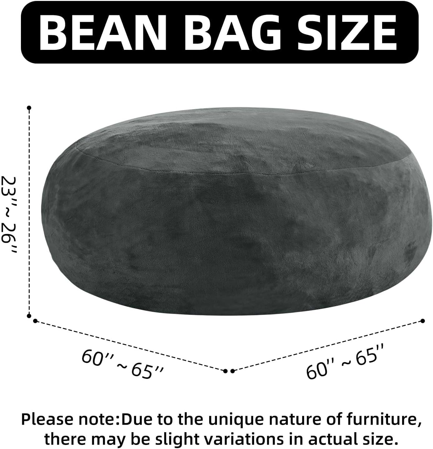 6FT Large Bean Bag Chairs Bean Bag Chair with Filler Memory Foam Bean Bag Chair Super Comfy Plush Bean Bag, Adult Living Room, Giant Bean Bag, Suitable for Bedroom, Casual Reading Chair(Dark Gray)