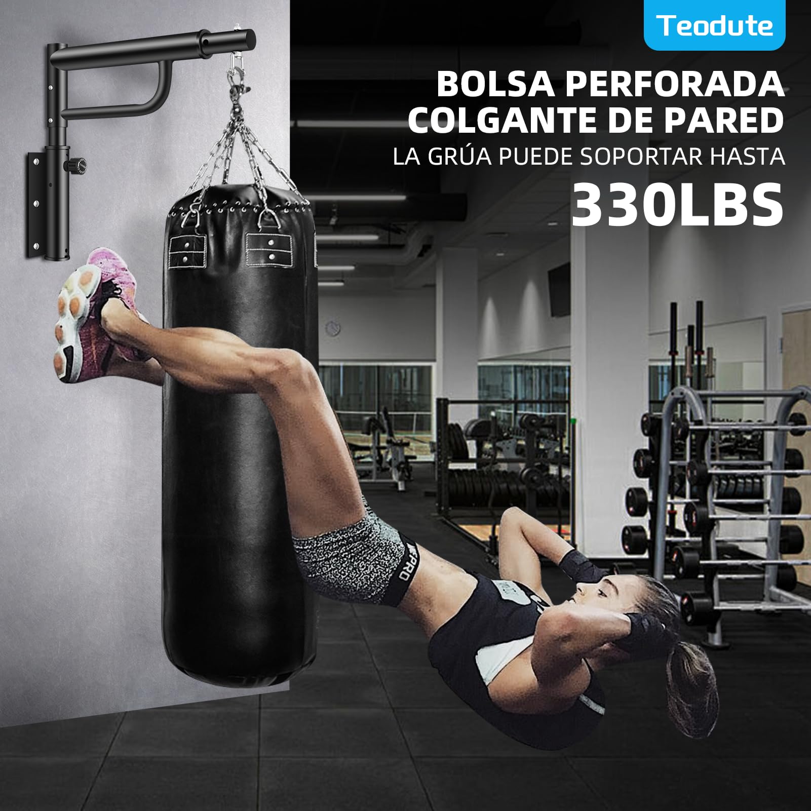 Soporte Saco Boxeo Pared Retráctil Giratorio 150 kg Heavy Duty MMA Muay Thai