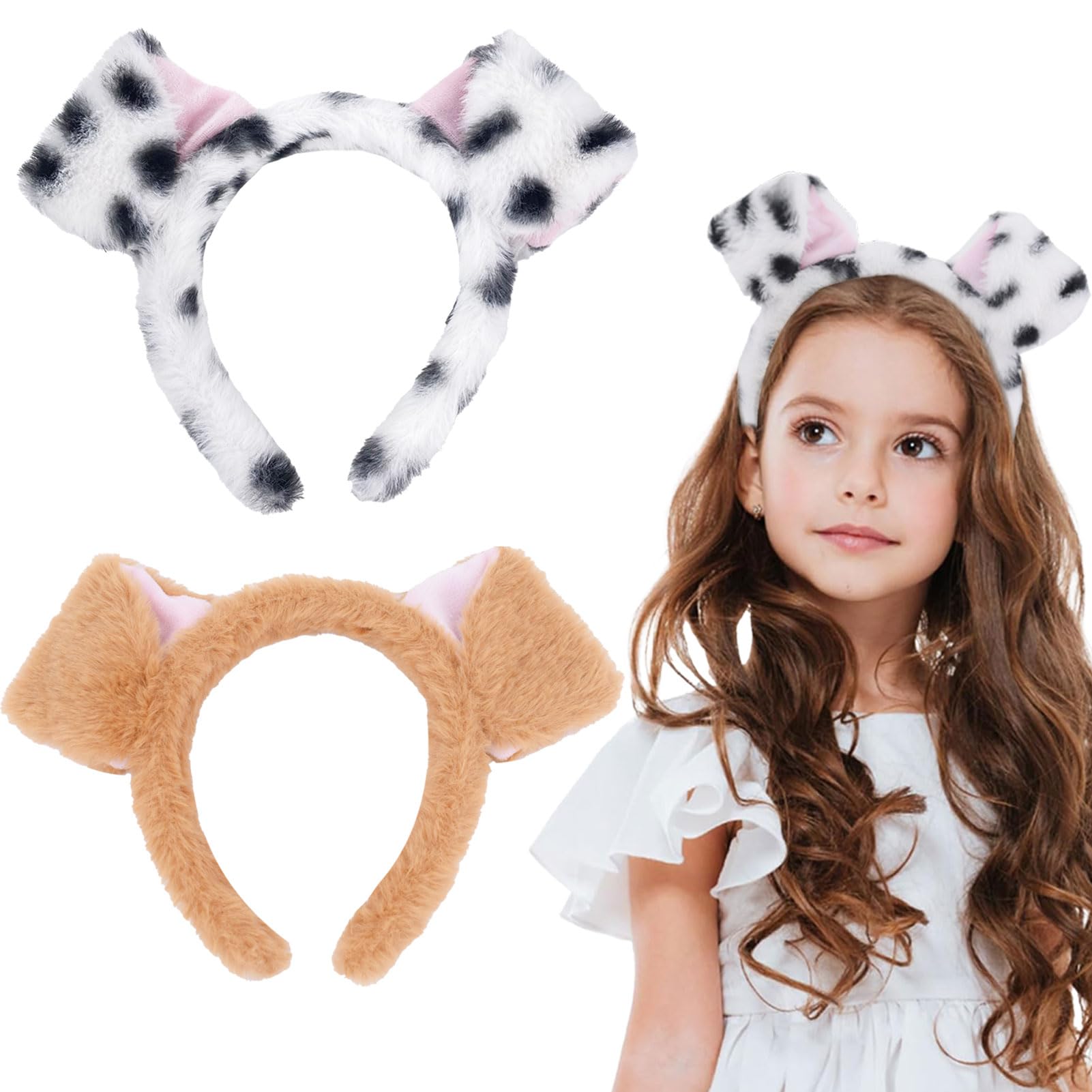 Melbelia Animal Ear Headbands,2 Pcs Plush Dog Ears Costume Headband Hair Band with Dog Ear Cute Ear Hair Accessories for Themed Events and Party Decoration