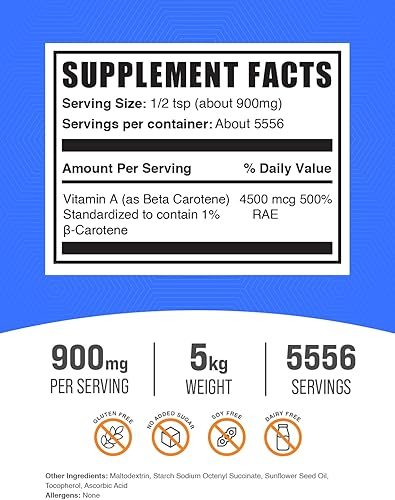 Vista 13 de BULKSUPPLEMENTS.COM Polvo de betacaroteno, suplementos de betacaroteno, suplementos de vitamina A, vitaminas para la salud ocular, suplemento