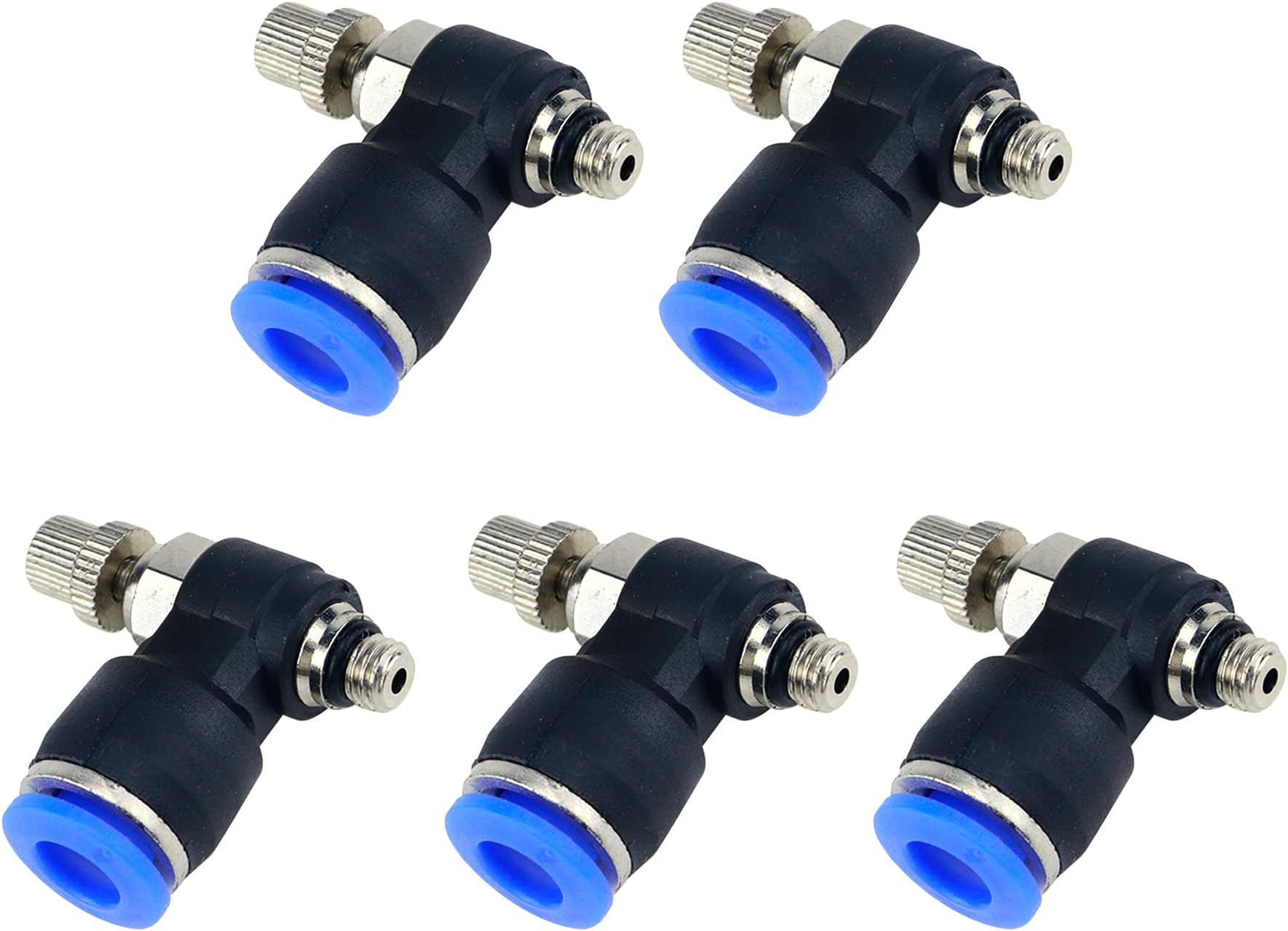 S SYDIEN Quick Connect Air Hose Fittings 5Pcs 6mm Tube to M5 Male Thread Push in to Connect Fittings Pneumatic Flow Speed Control, Air Flow Control Valve