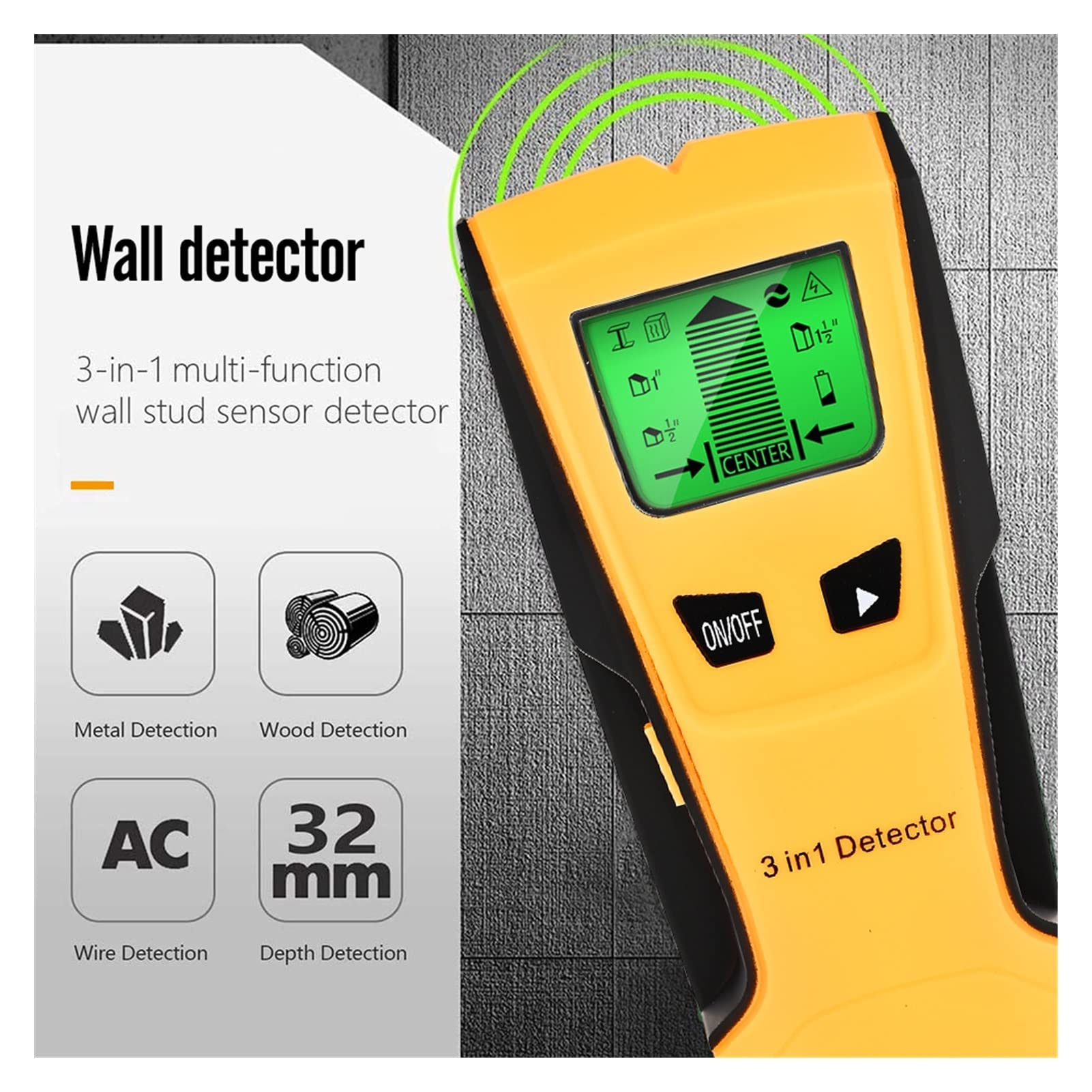Wykrywacz metalu, Ściana Skaner 3 w 1 wykrywacz metali Znajdź metalowe Kołki AC. Napięcie Fire Wire Mur Detector Scanner Electric Box Detektor Mur Detector(Nero)