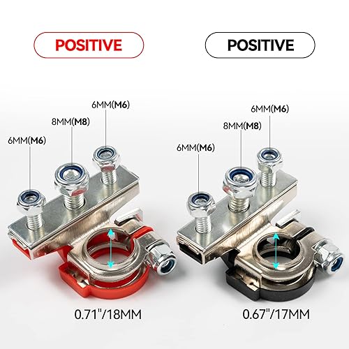 Miniatura 2 de 1 par de conector de terminal de batería de coche, abrazadera de cable de alambre de poste superior, extremos de terminal de batería de 3 vías para