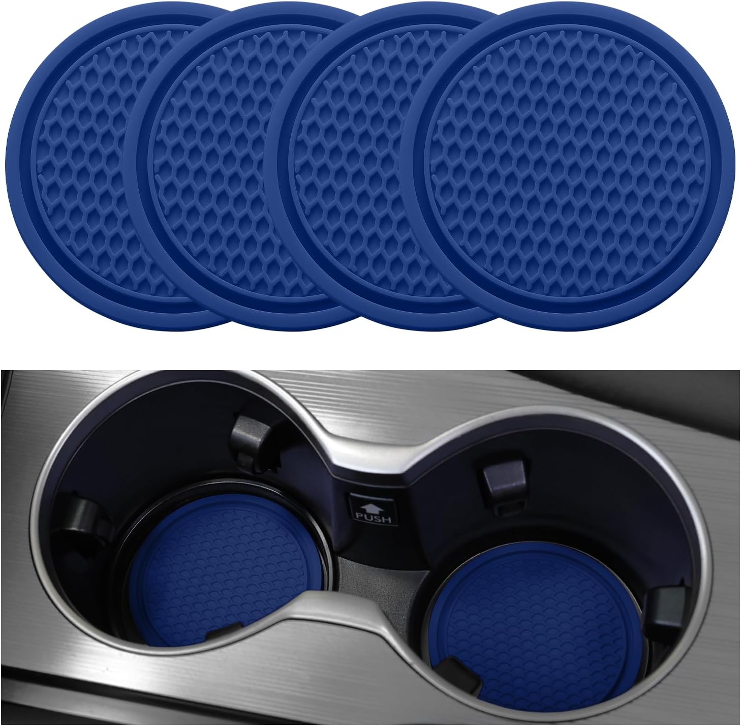 SINGARO Car Cup Coaster, 4 Universal Non-Slip Cup Holders Embedded in Ornament Coasters, Car Interior Accessories, Gray Blue