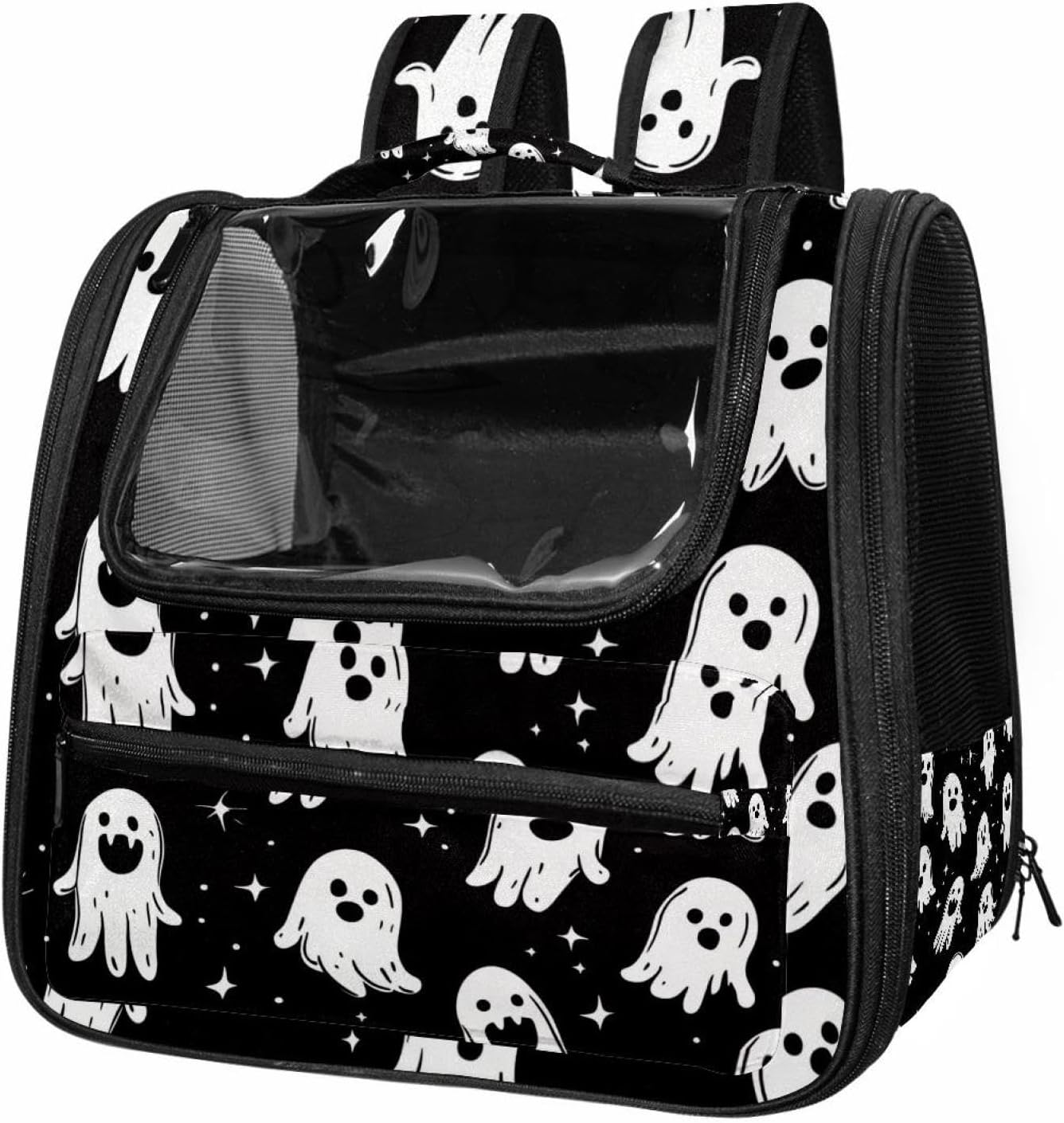 Portable Travel pet Backpack Carrier Hamster Bag Small Dog cat Carrier Breathable Hang Bag, Halloween Pumpkins Bats Skull