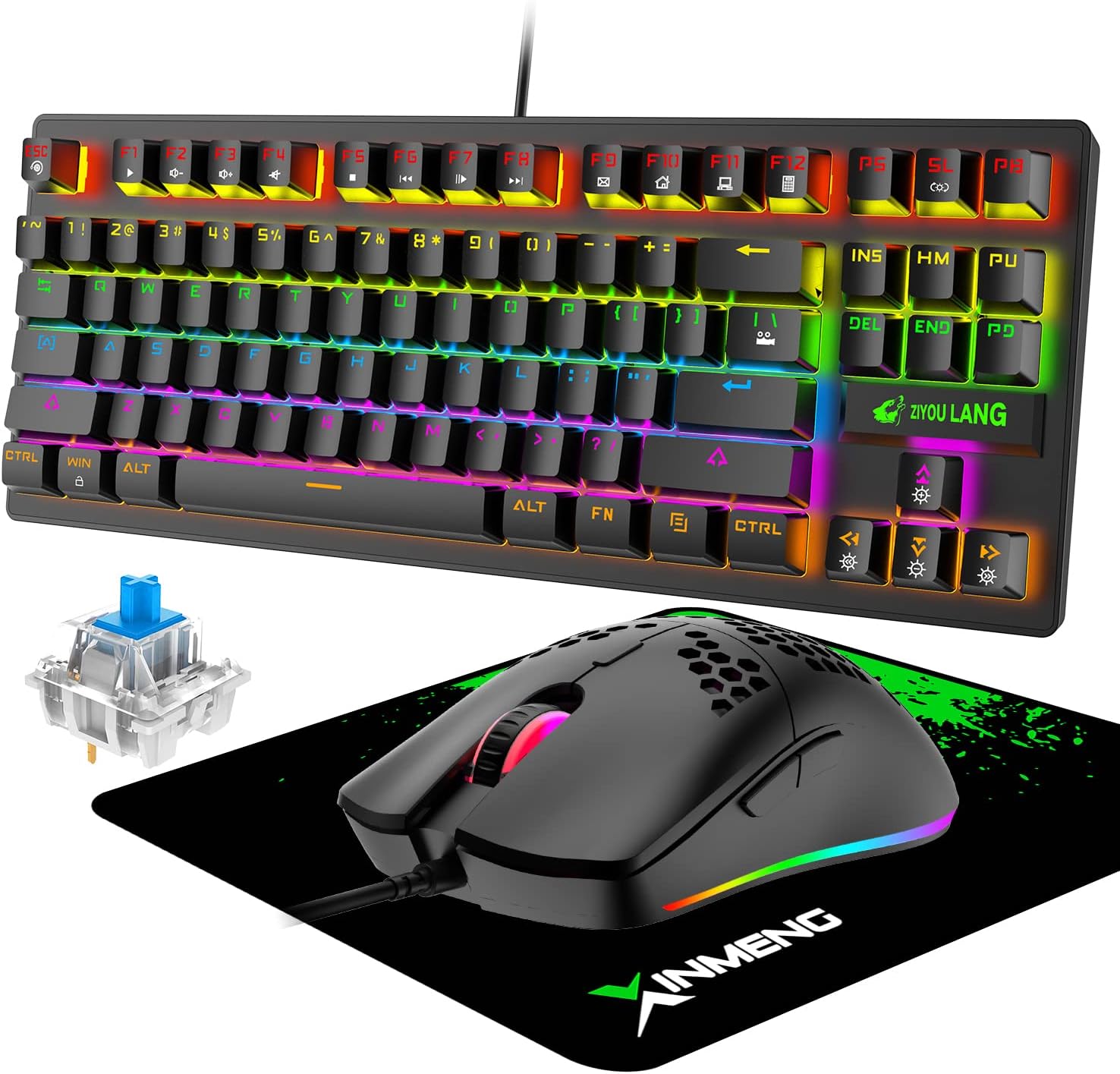 LexonElec RK-550 TKL Rgb Keyboard and Mouse Set with Mouse pad, G-pro Gaming Mice Ultra -light honeycomb shell, Mechanical Keyboards, input Devices, Black