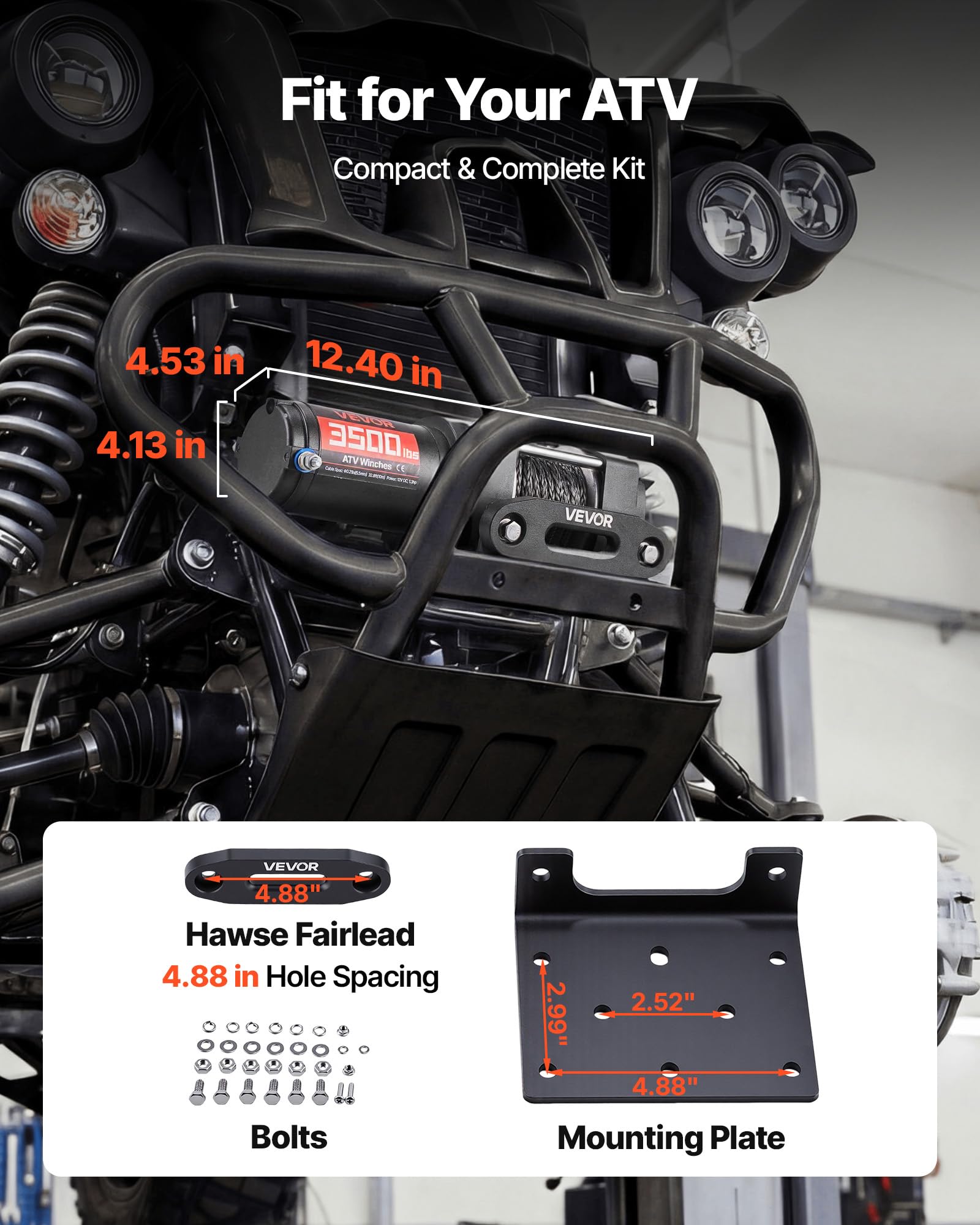 VEVOR Verricello Elettrico con Cavo da 1587 kg, Verricello Elettrico da 12 V CC per ATV/UTV Fuoristrada con Fune Sintetica Ø 5,5 mm x 10 m, Telecomando Cablato, Protezione IP55 per Recupero Stradale