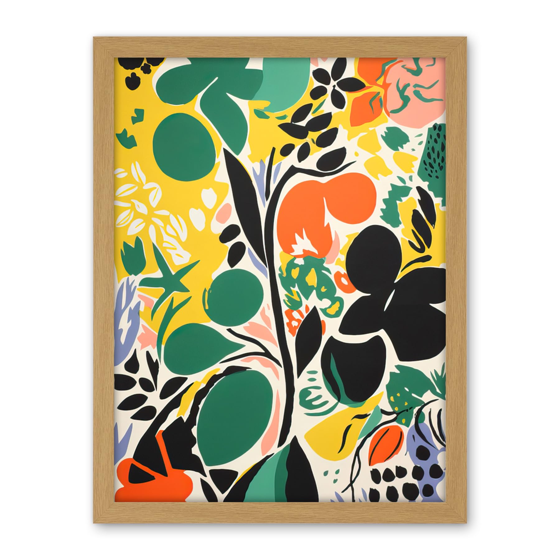 Artery8 Henri Matisse Inspired Botanical Garden Acrylic Painting Abstract Bright Shapes Artwork Framed Wall Art Print 18X24 Inch