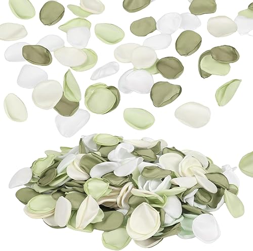 Emivery 300 pétalos de flores verdes, pétalos de rosa de seda para pasillo de boda, pétalos de flores para niña de las flores, pétalos de rosa