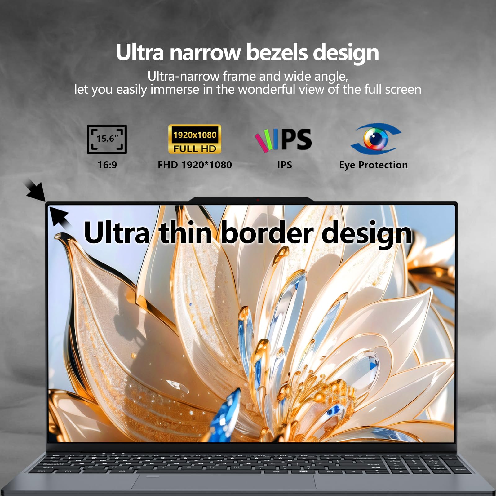 15,6 Pouces Ordinateur Portable, Win 11 PC Portable 16Go RAM DDR4 512Go SSD, CPU Twin Lake-N150, Clavier Rétro-éclairé+Déverrouillage Empreinte, Laptop1080P Écran, WiFi5+Mini-HDMI+USB3.0+BT4.2+Webcam