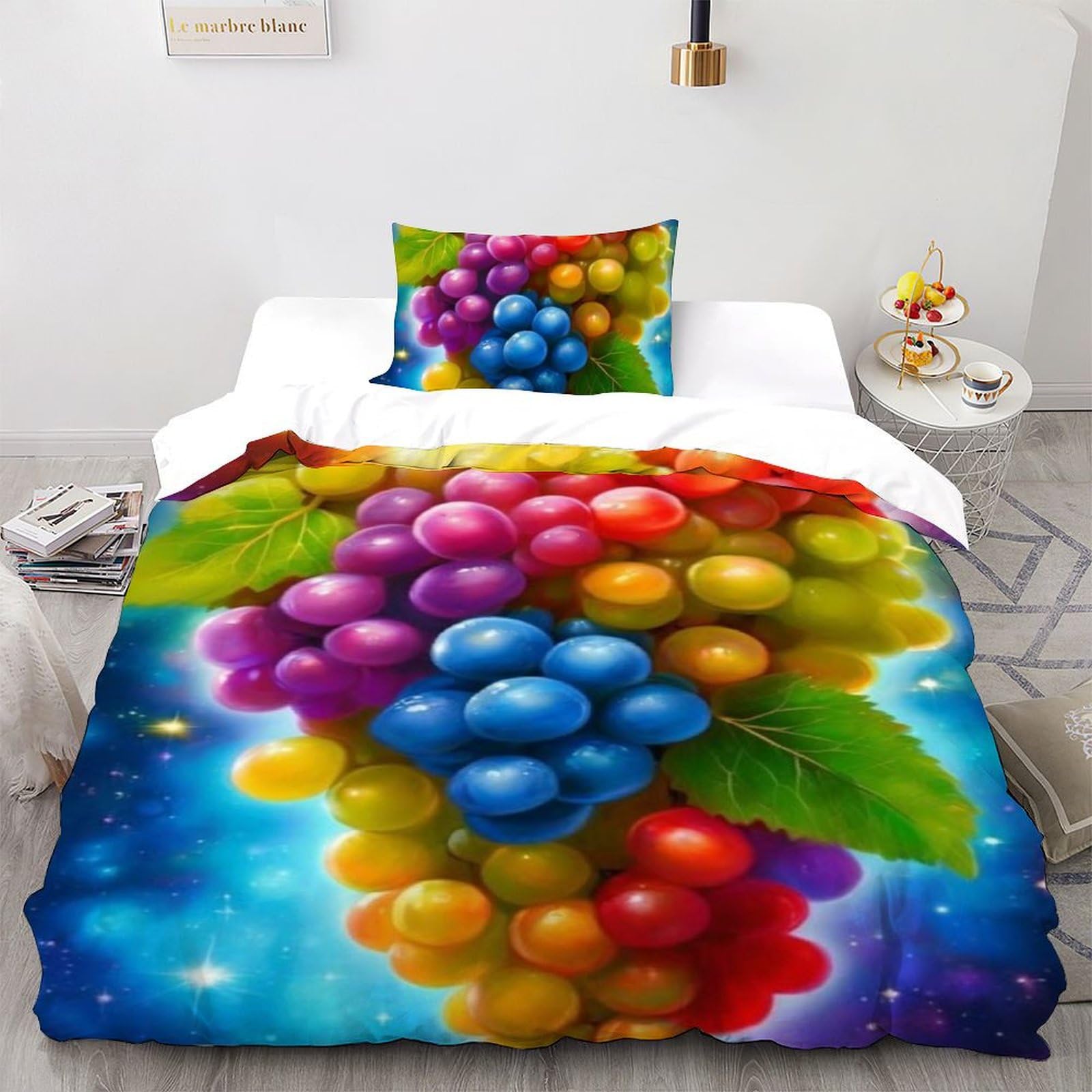 Housse de couette 135x200cm aux motifs de raisins colorés pour fille