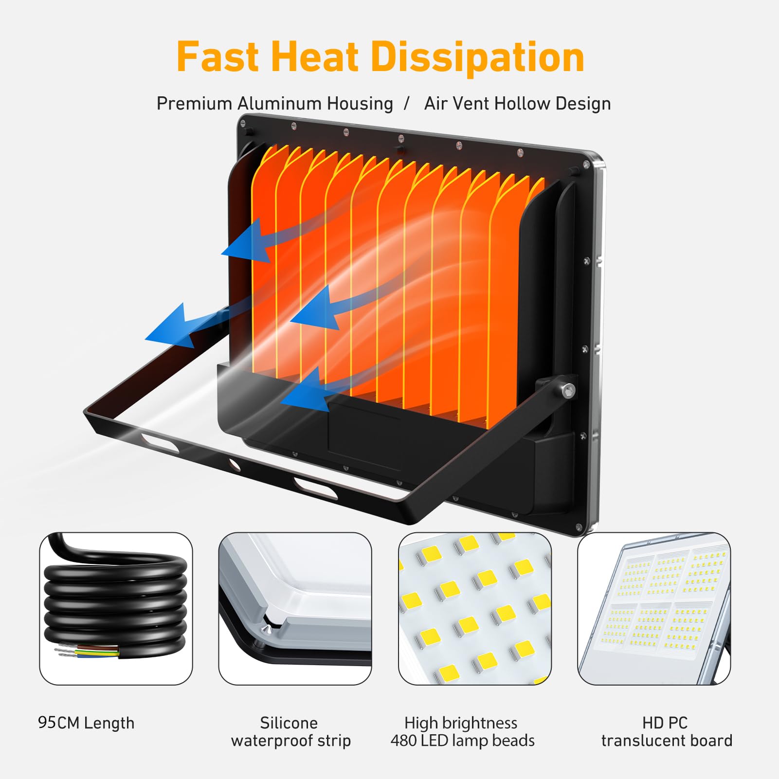 300W Focos LED Exterior - 2 Piezas 30000LM 480 LEDs Superbrillante Luz Exterior, IP67 Impermeable, 7000K Blanco Frío Proyector LED para Garajes, Patios, Fábricas, Calles y Estadios
